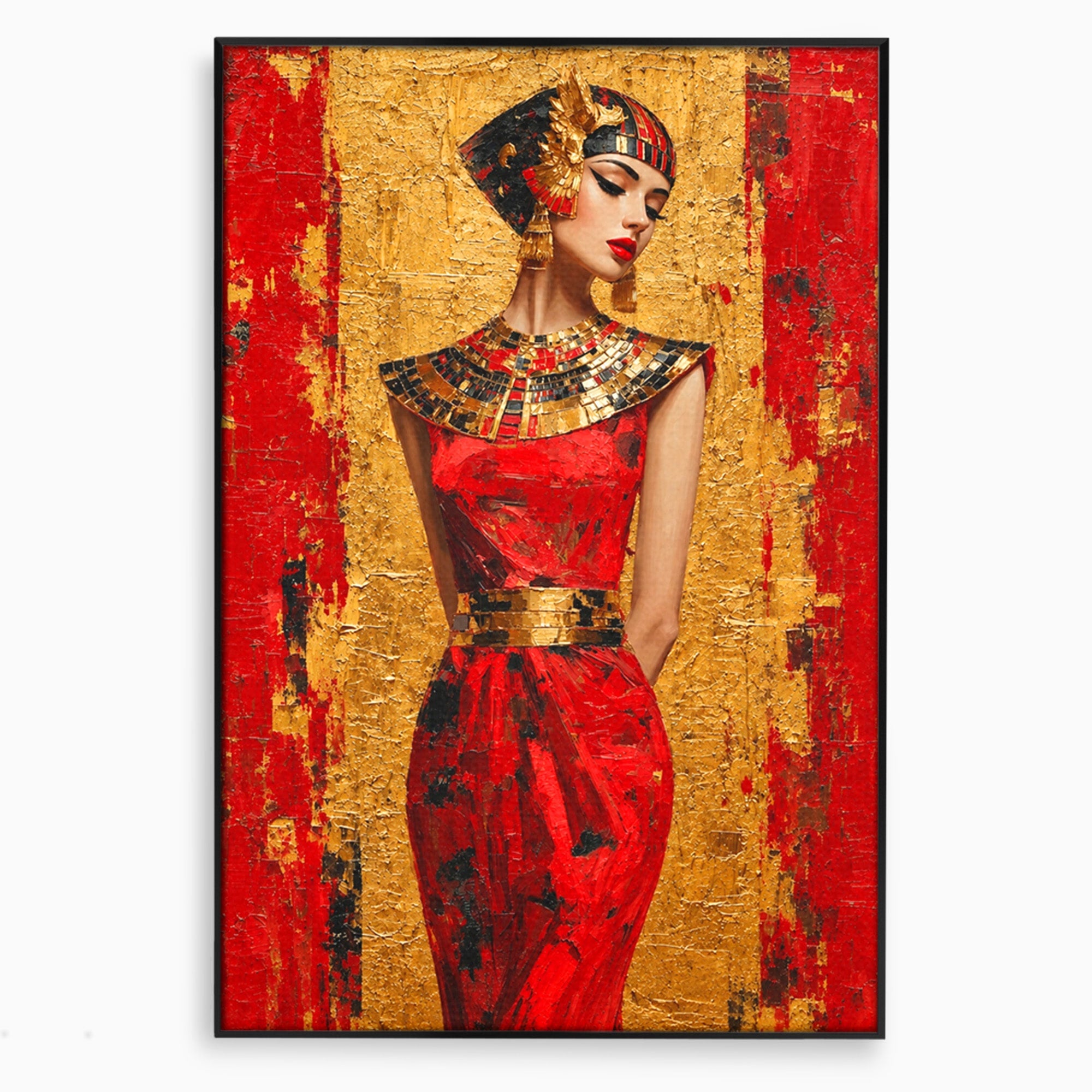 Tablou Canvas Premium LuxCanva® T1054, Regina Egipteana In Rosu, Egipt, Regina, Portret, Istorie, Living, Culori Vibrante