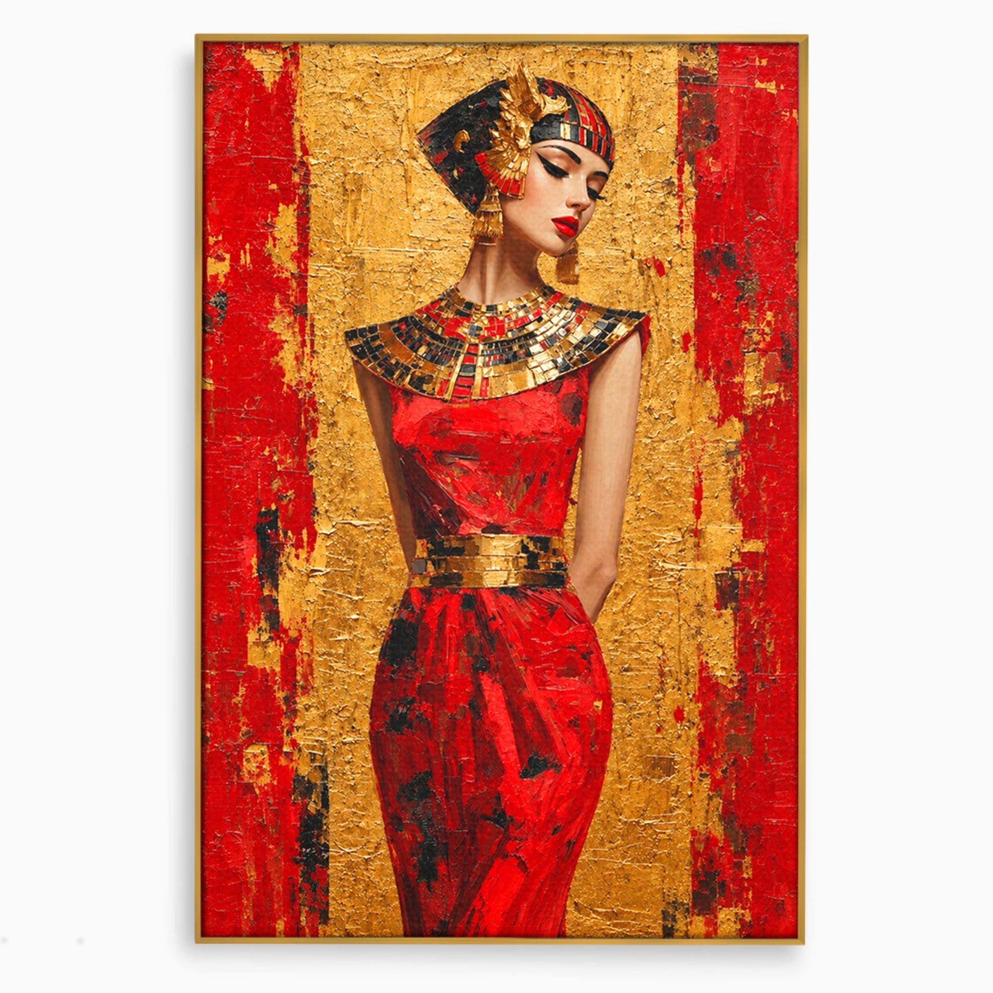 Tablou Canvas Premium LuxCanva® T1054, Regina Egipteana In Rosu, Egipt, Regina, Portret, Istorie, Living, Culori Vibrante