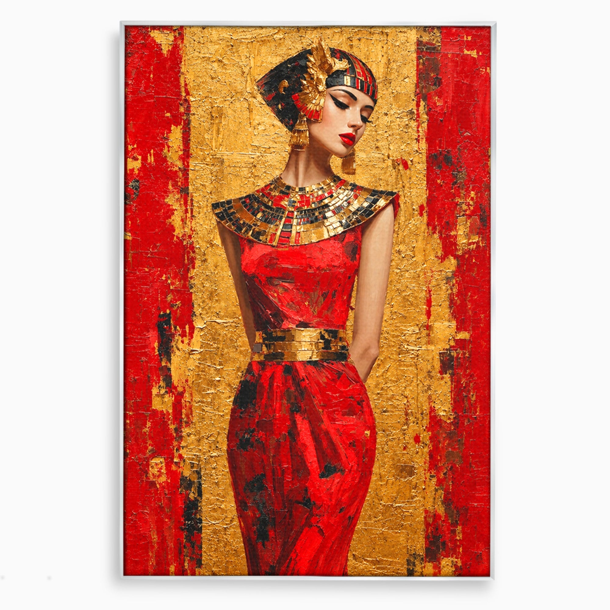Tablou Canvas Premium LuxCanva® T1054, Regina Egipteana In Rosu, Egipt, Regina, Portret, Istorie, Living, Culori Vibrante
