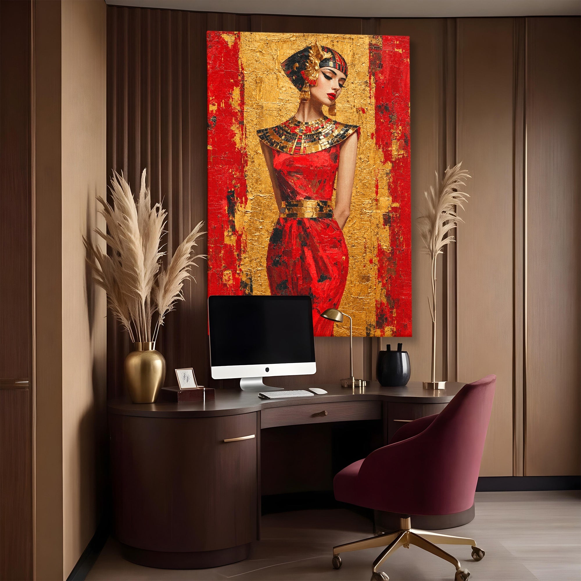 Tablou Canvas Premium LuxCanva® T1054, Regina Egipteana In Rosu, Egipt, Regina, Portret, Istorie, Living, Culori Vibrante