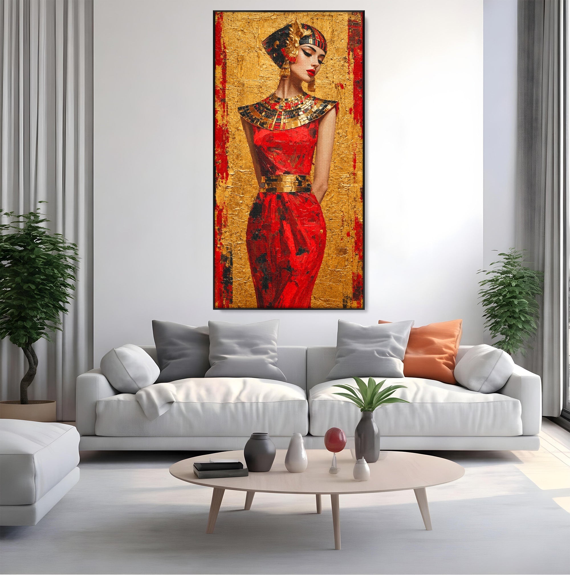 Tablou Canvas Premium LuxCanva® T1054, Regina Egipteana In Rosu, Egipt, Regina, Portret, Istorie, Living, Culori Vibrante