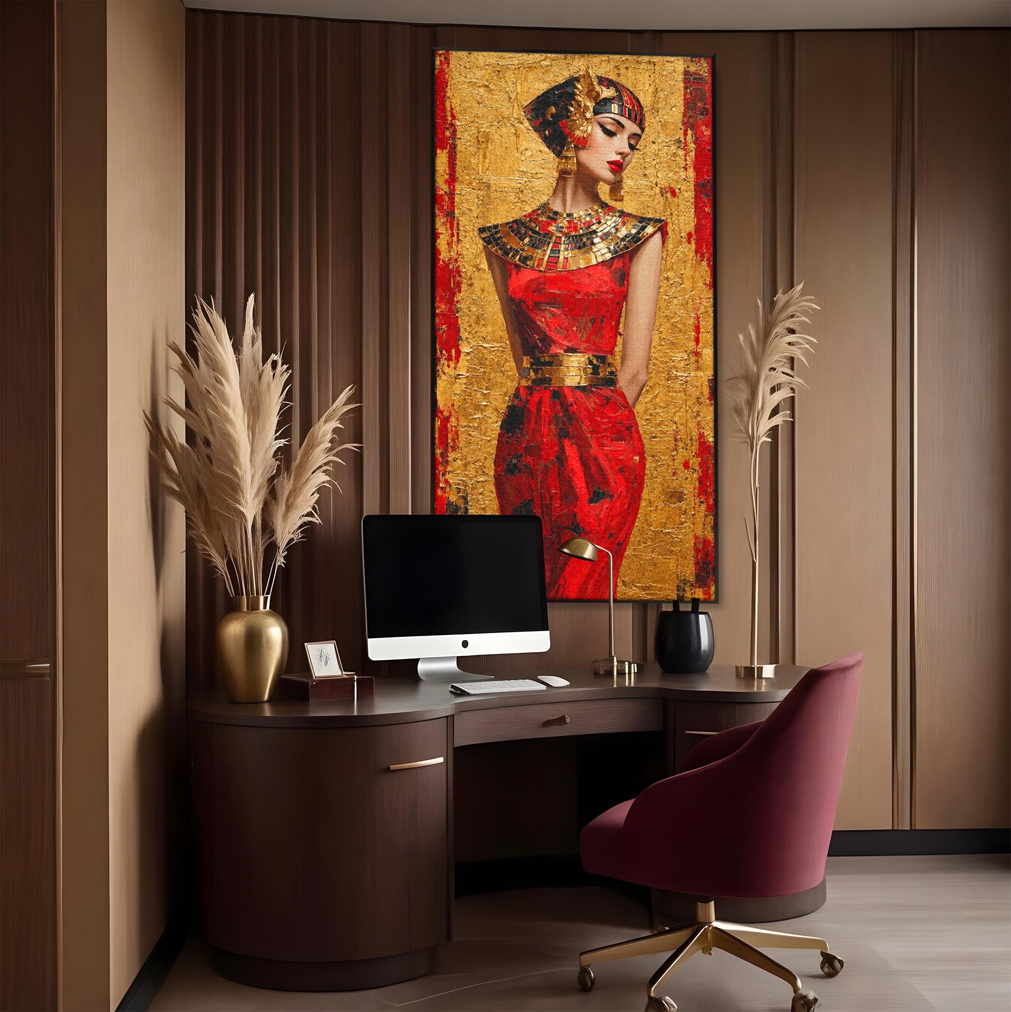 Tablou Canvas Premium LuxCanva® T1054, Regina Egipteana In Rosu, Egipt, Regina, Portret, Istorie, Living, Culori Vibrante