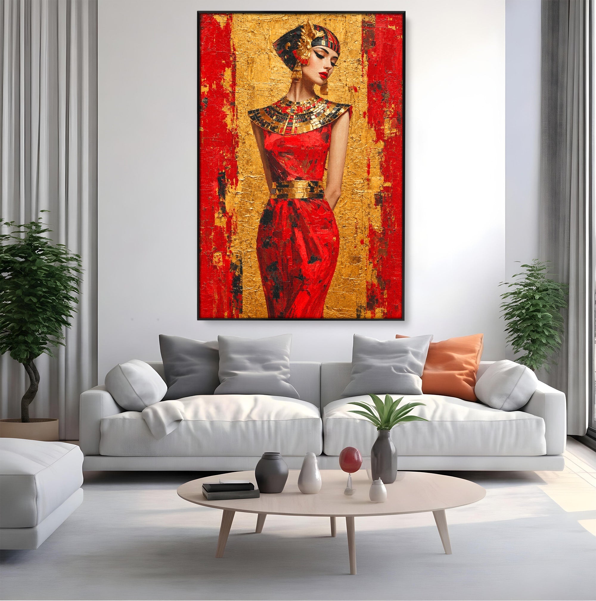 Tablou Canvas Premium LuxCanva® T1054, Regina Egipteana In Rosu, Egipt, Regina, Portret, Istorie, Living, Culori Vibrante