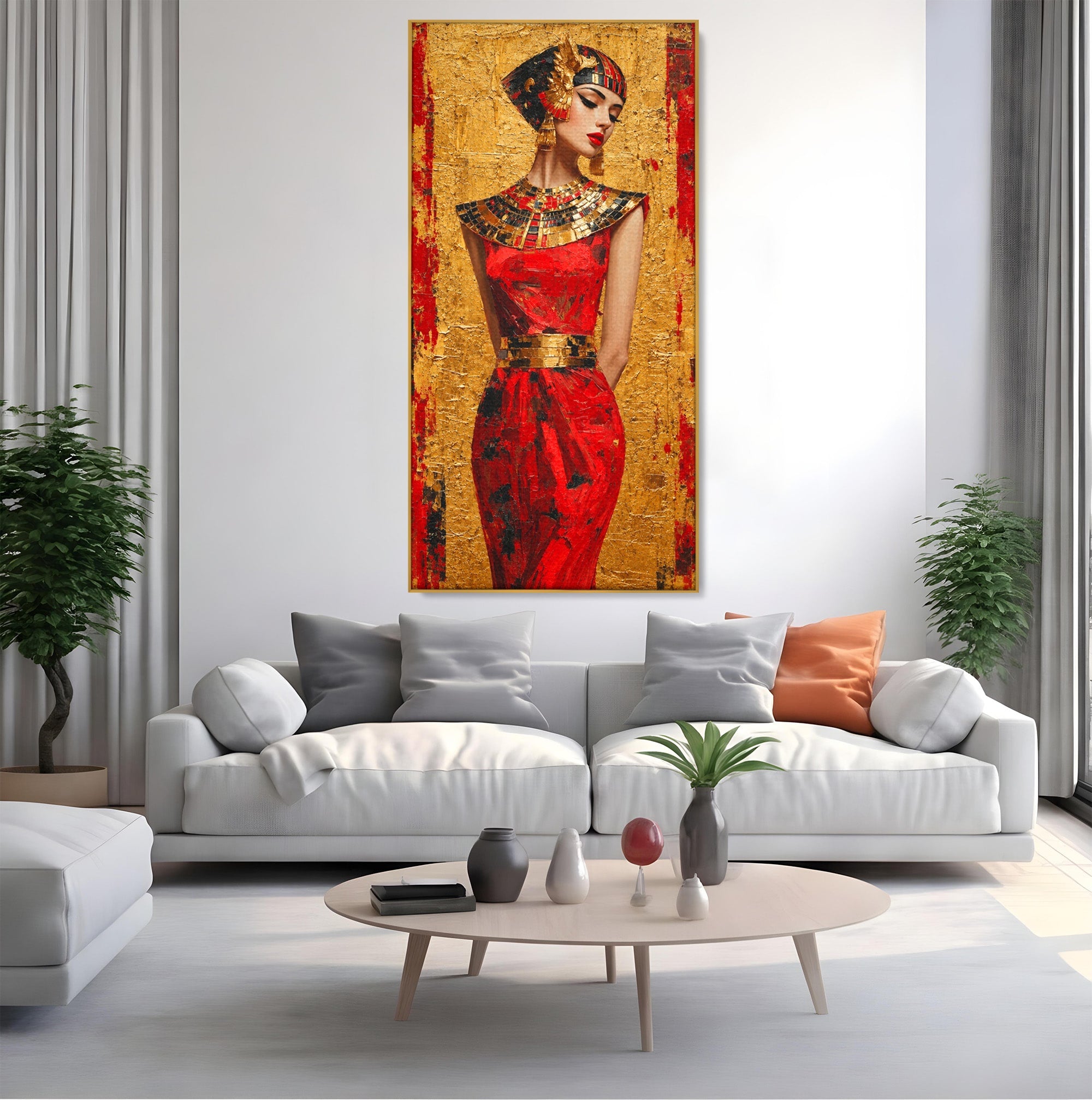 Tablou Canvas Premium LuxCanva® T1054, Regina Egipteana In Rosu, Egipt, Regina, Portret, Istorie, Living, Culori Vibrante