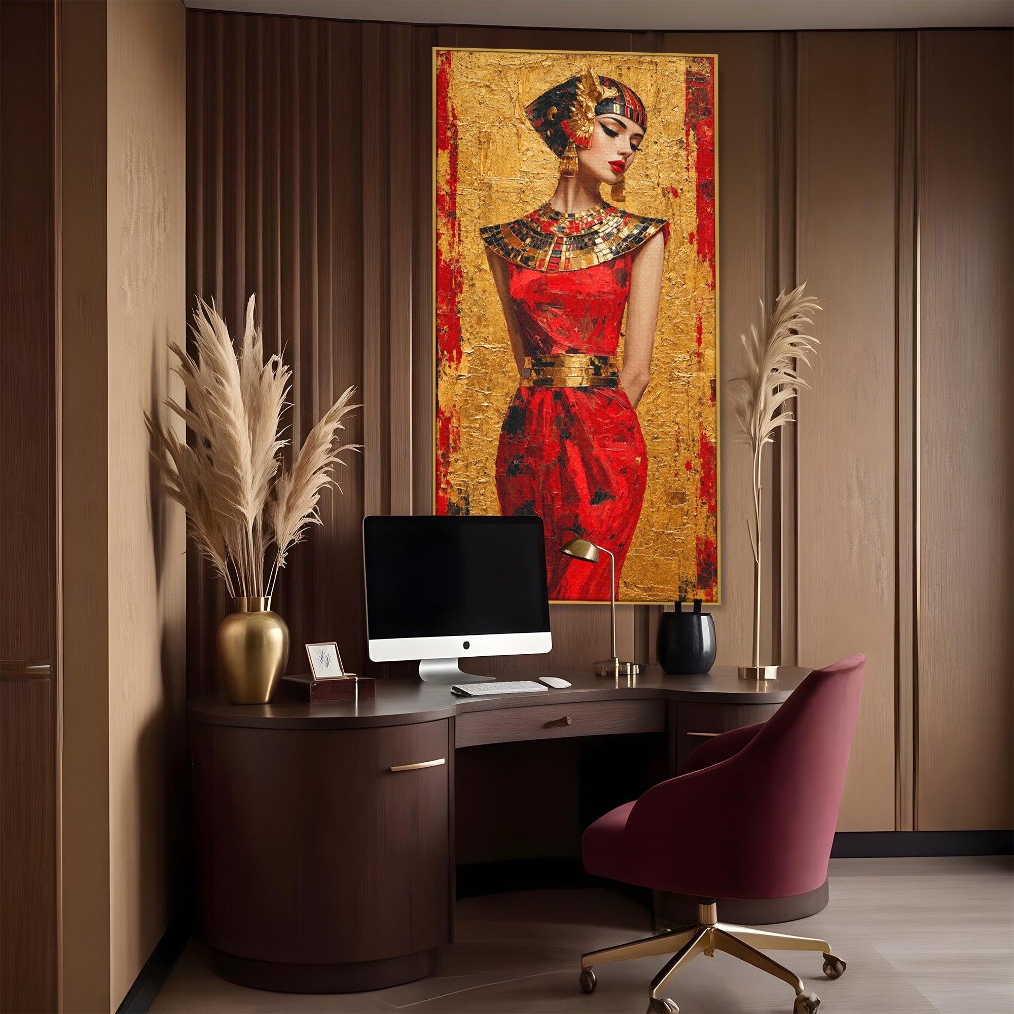 Tablou Canvas Premium LuxCanva® T1054, Regina Egipteana In Rosu, Egipt, Regina, Portret, Istorie, Living, Culori Vibrante
