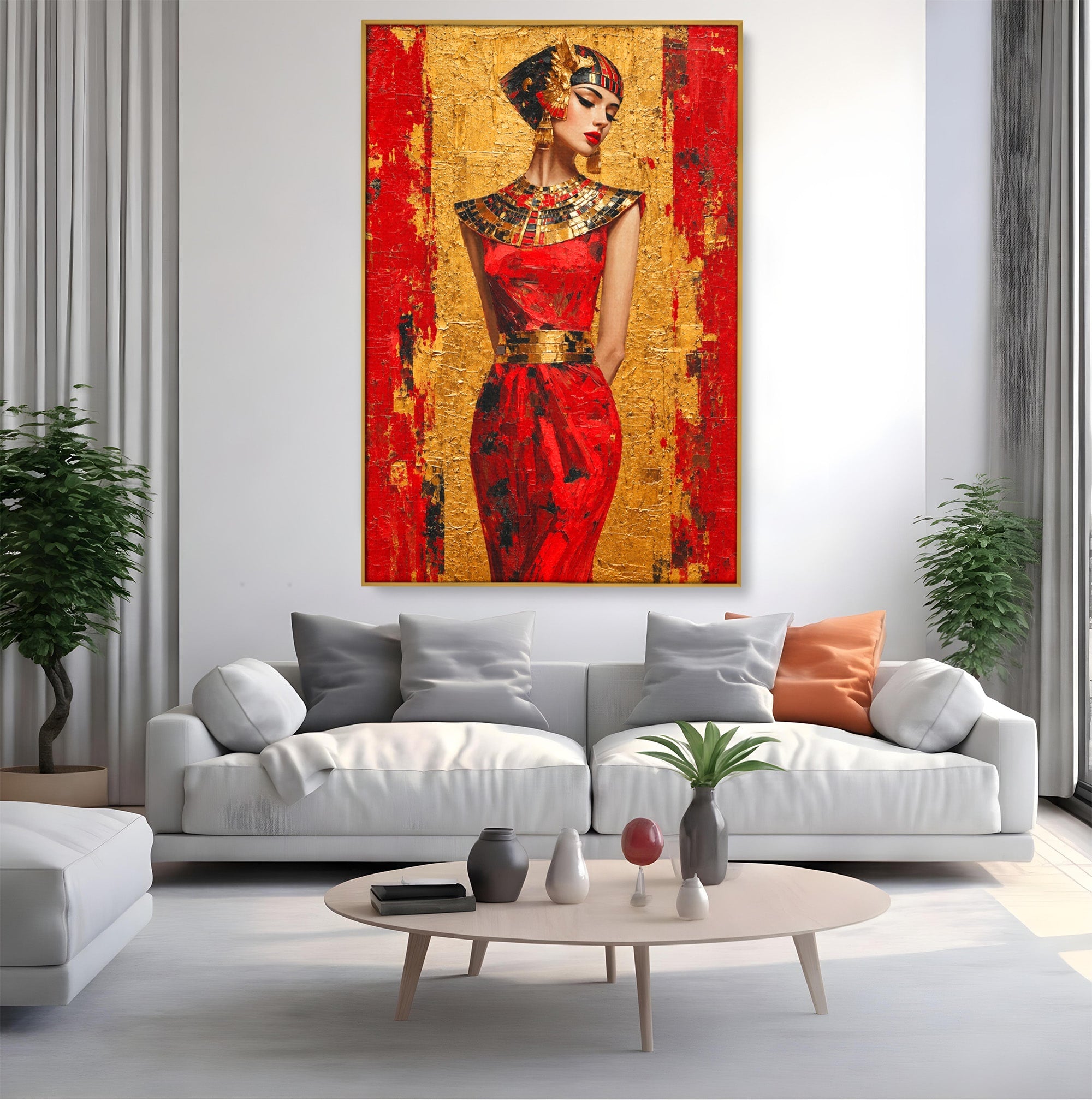 Tablou Canvas Premium LuxCanva® T1054, Regina Egipteana In Rosu, Egipt, Regina, Portret, Istorie, Living, Culori Vibrante