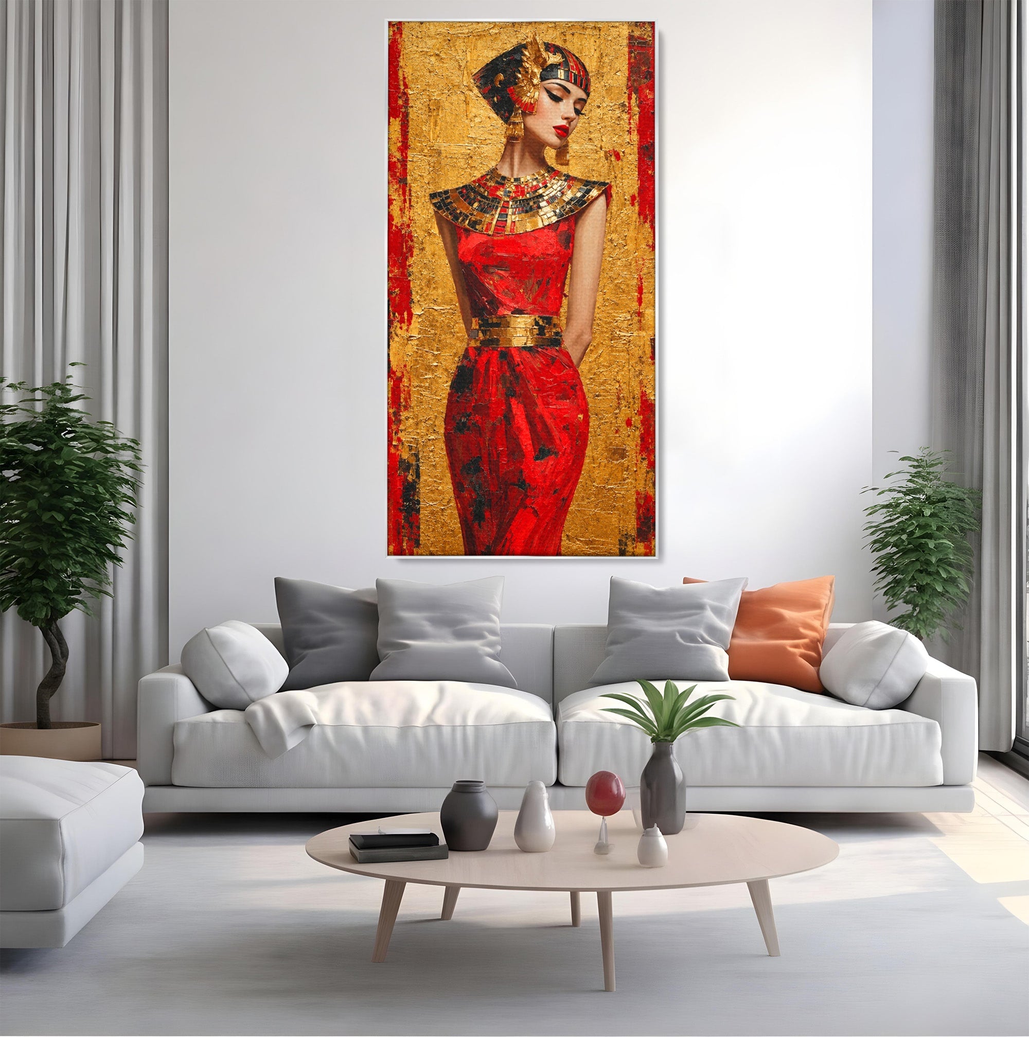 Tablou Canvas Premium LuxCanva® T1054, Regina Egipteana In Rosu, Egipt, Regina, Portret, Istorie, Living, Culori Vibrante