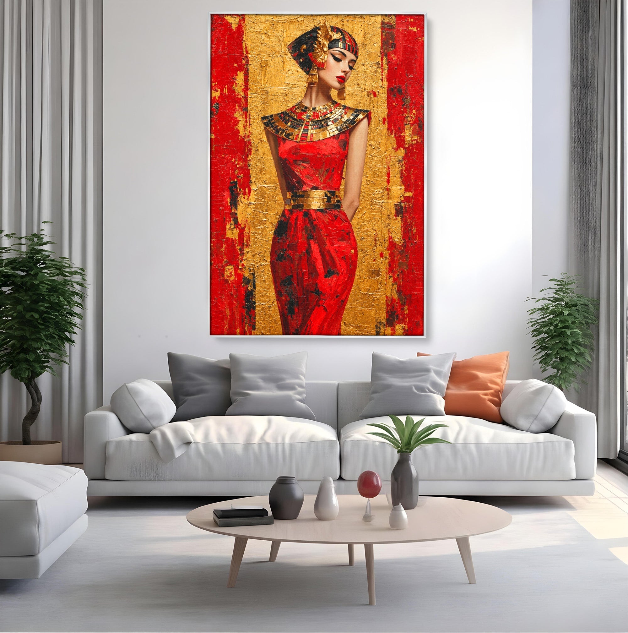 Tablou Canvas Premium LuxCanva® T1054, Regina Egipteana In Rosu, Egipt, Regina, Portret, Istorie, Living, Culori Vibrante