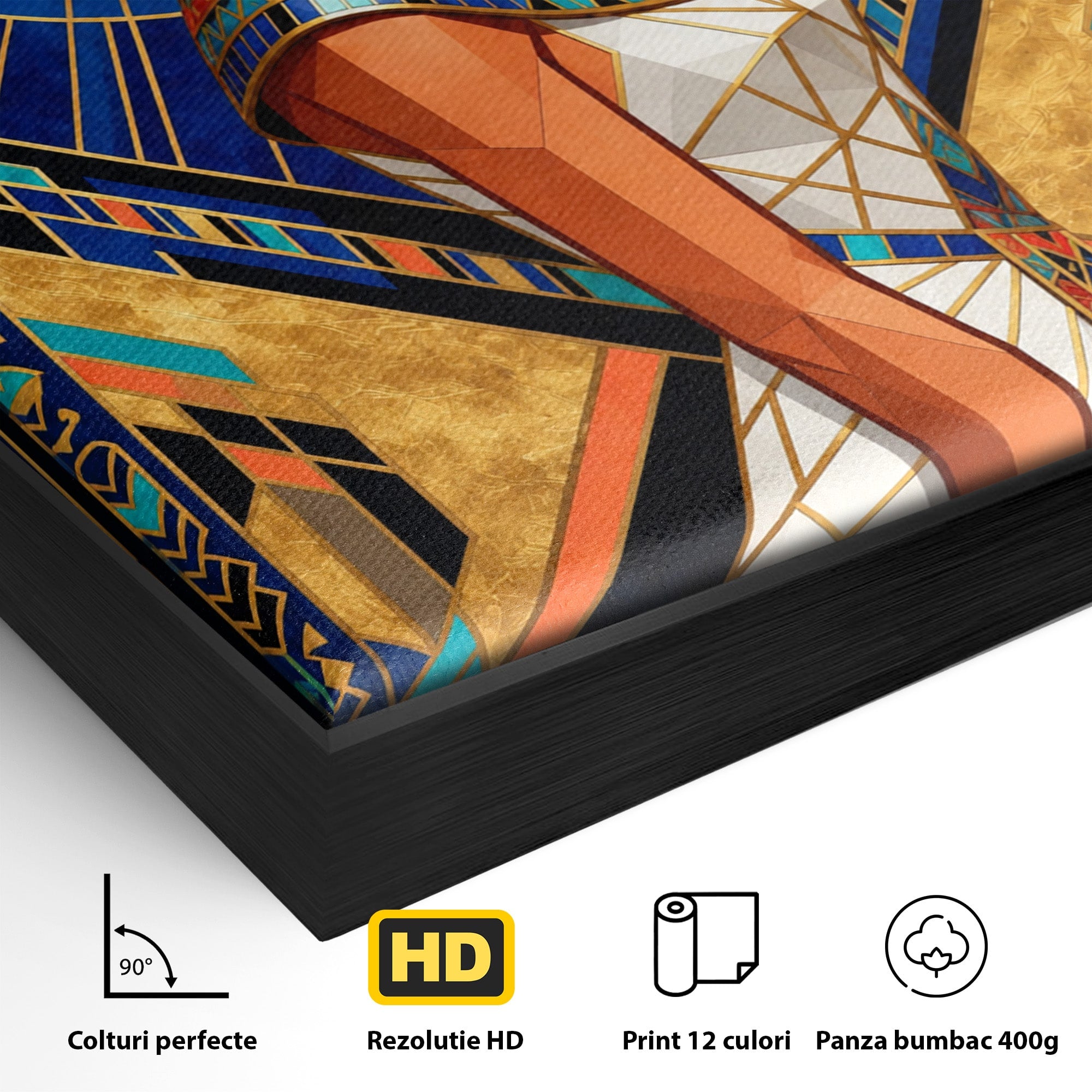 Tablou Canvas Premium LuxCanva® T1055, Regina Soarelui, Egipt, Regina, Portret, Art Deco, Birou, Culori Vibrante