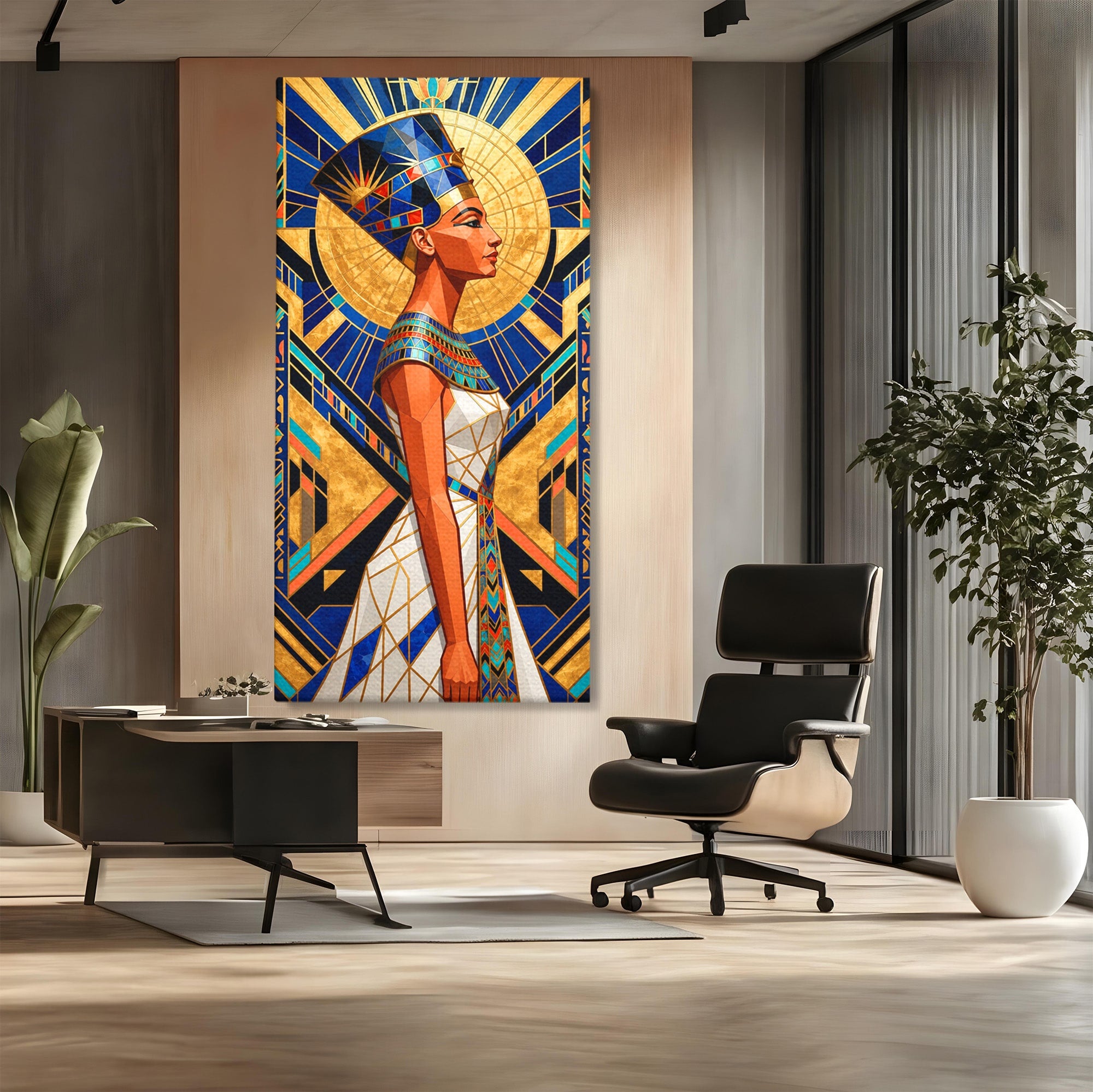 Tablou Canvas Premium LuxCanva® T1055, Regina Soarelui, Egipt, Regina, Portret, Art Deco, Birou, Culori Vibrante