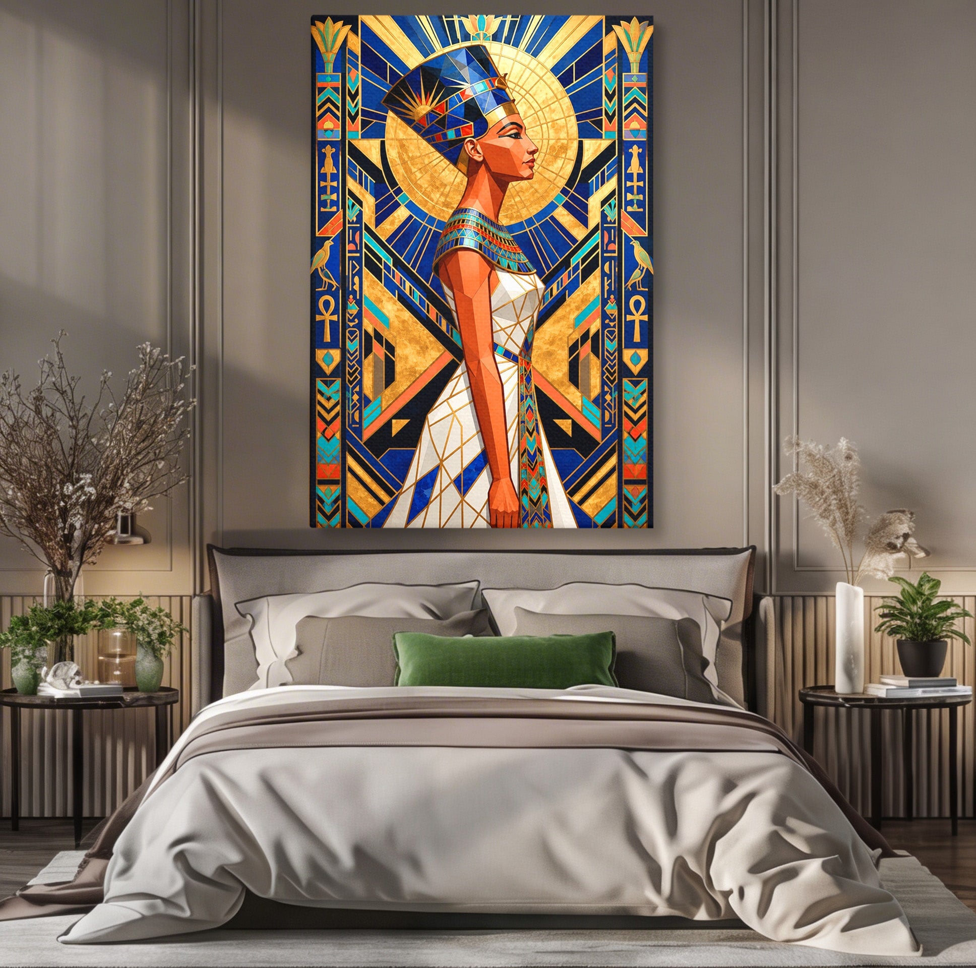 Tablou Canvas Premium LuxCanva® T1055, Regina Soarelui, Egipt, Regina, Portret, Art Deco, Birou, Culori Vibrante
