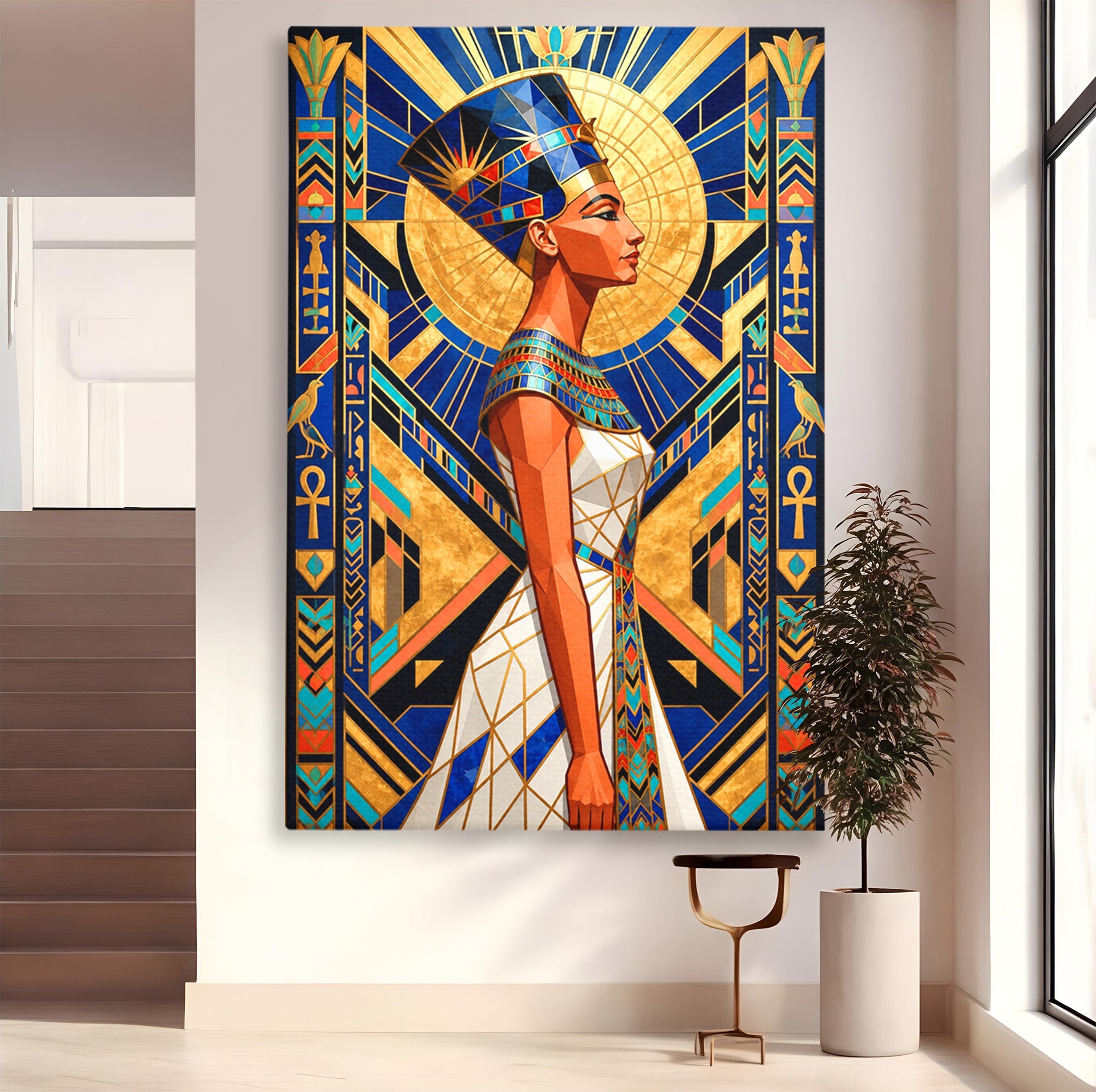 Tablou Canvas Premium LuxCanva® T1055, Regina Soarelui, Egipt, Regina, Portret, Art Deco, Birou, Culori Vibrante