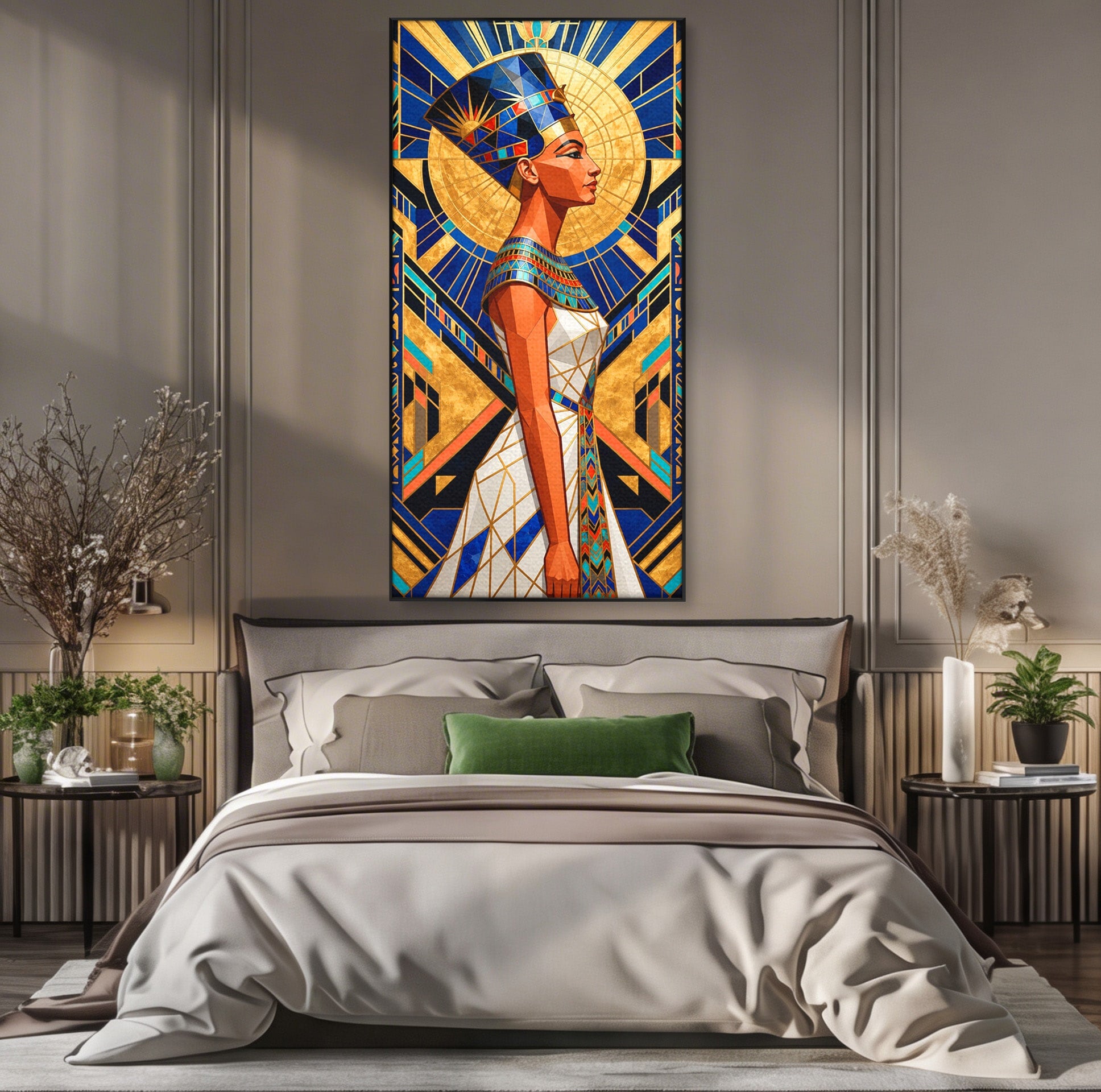 Tablou Canvas Premium LuxCanva® T1055, Regina Soarelui, Egipt, Regina, Portret, Art Deco, Birou, Culori Vibrante