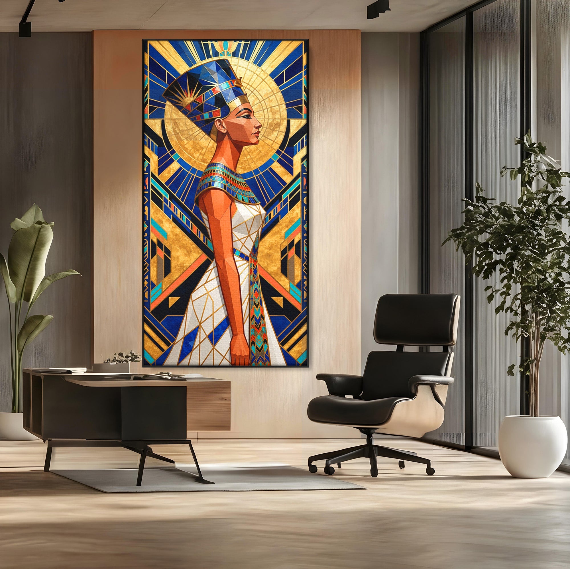 Tablou Canvas Premium LuxCanva® T1055, Regina Soarelui, Egipt, Regina, Portret, Art Deco, Birou, Culori Vibrante