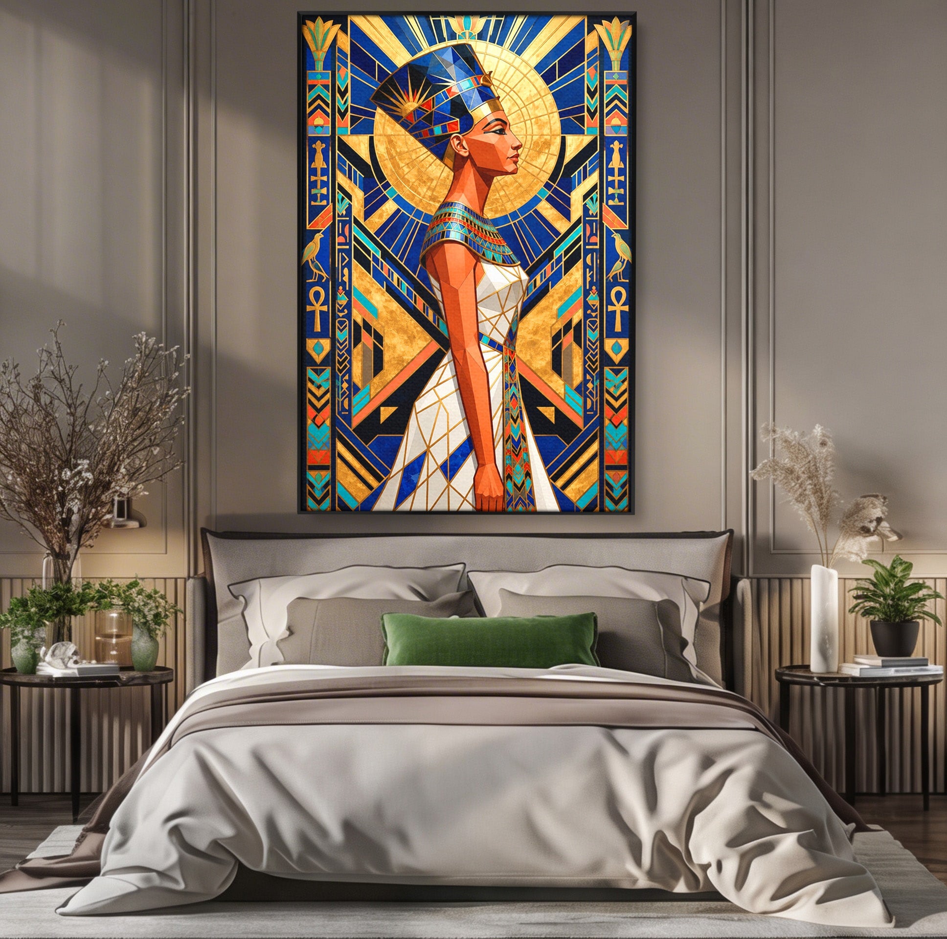 Tablou Canvas Premium LuxCanva® T1055, Regina Soarelui, Egipt, Regina, Portret, Art Deco, Birou, Culori Vibrante