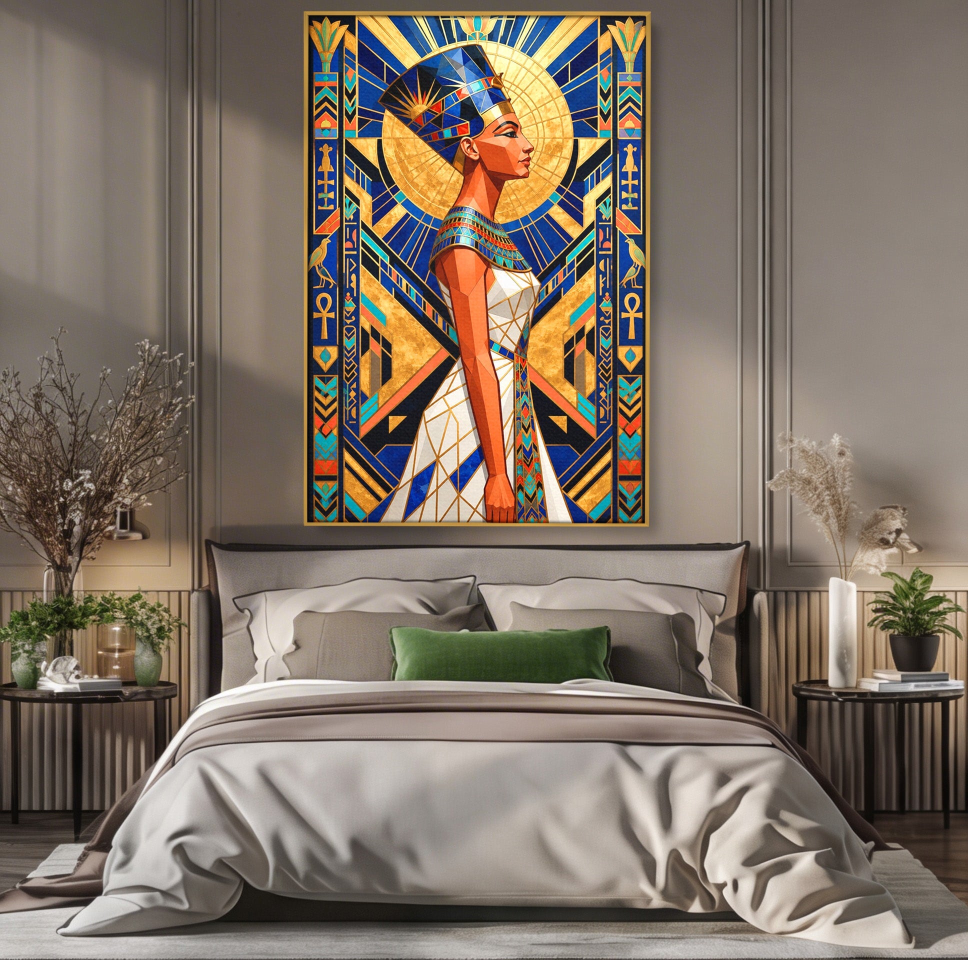 Tablou Canvas Premium LuxCanva® T1055, Regina Soarelui, Egipt, Regina, Portret, Art Deco, Birou, Culori Vibrante