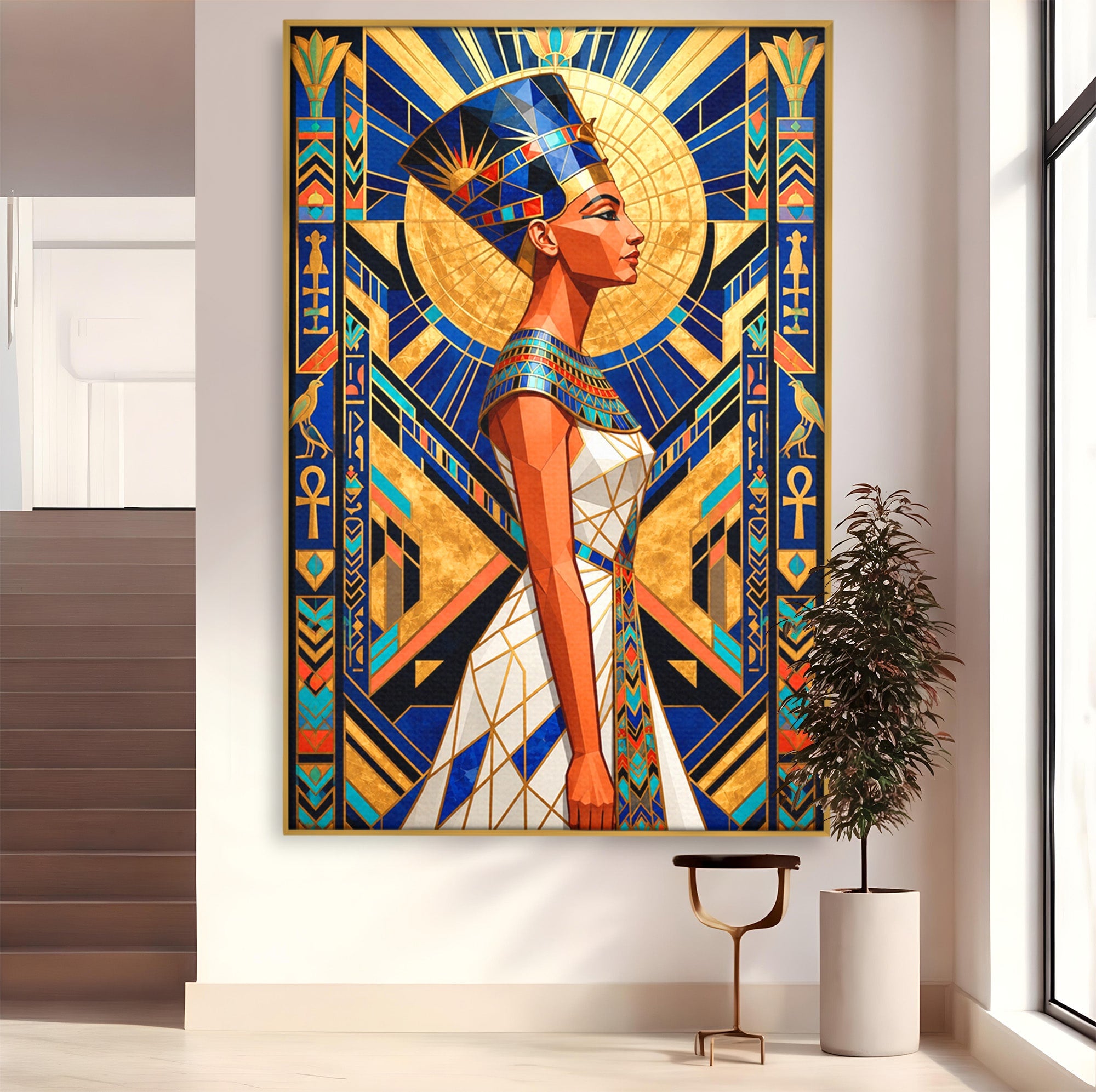 Tablou Canvas Premium LuxCanva® T1055, Regina Soarelui, Egipt, Regina, Portret, Art Deco, Birou, Culori Vibrante