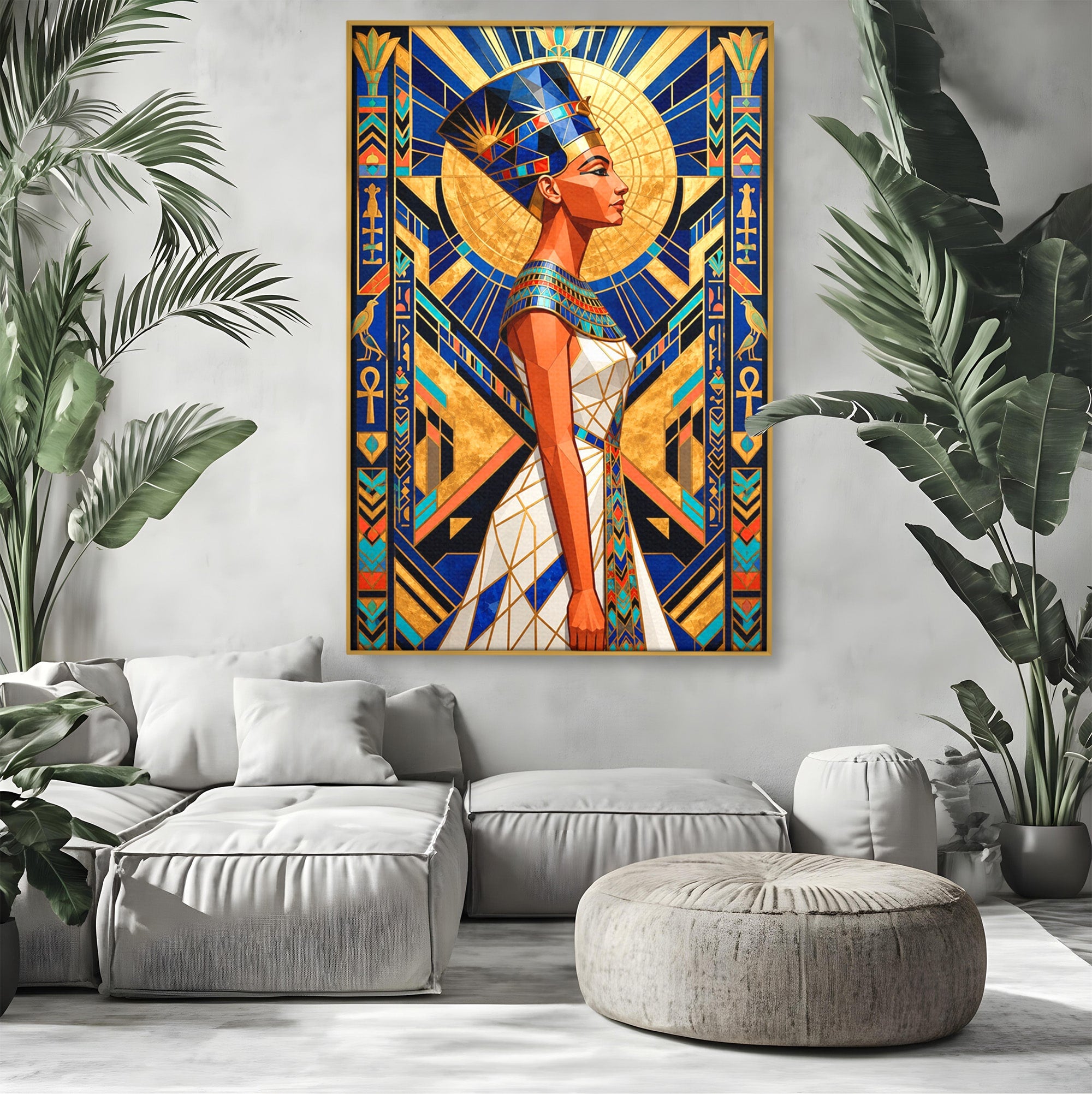 Tablou Canvas Premium LuxCanva® T1055, Regina Soarelui, Egipt, Regina, Portret, Art Deco, Birou, Culori Vibrante
