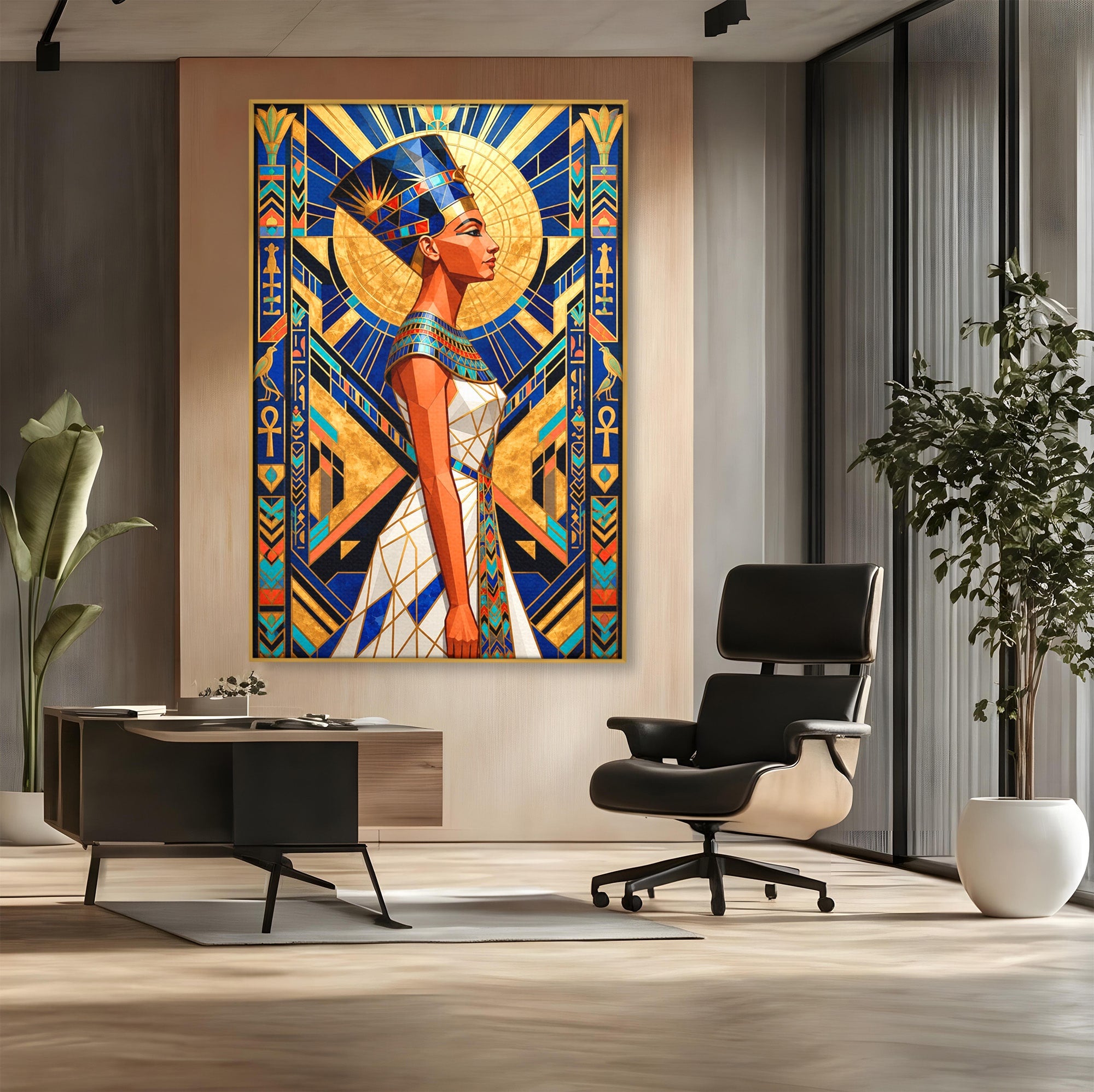 Tablou Canvas Premium LuxCanva® T1055, Regina Soarelui, Egipt, Regina, Portret, Art Deco, Birou, Culori Vibrante