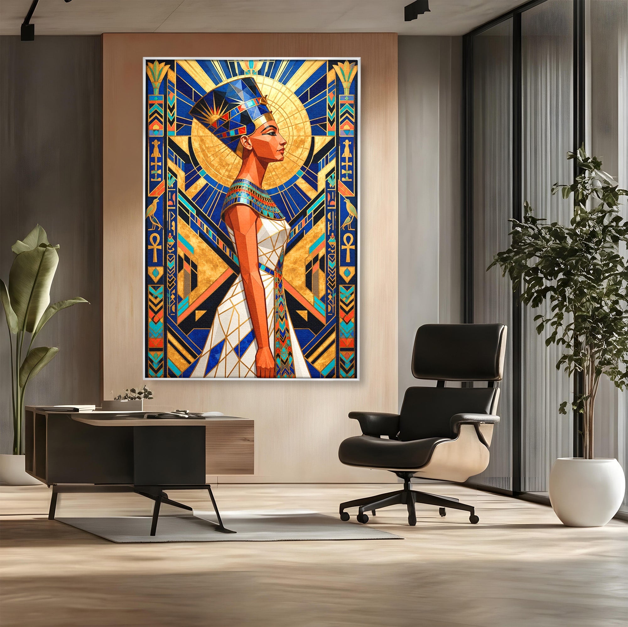 Tablou Canvas Premium LuxCanva® T1055, Regina Soarelui, Egipt, Regina, Portret, Art Deco, Birou, Culori Vibrante