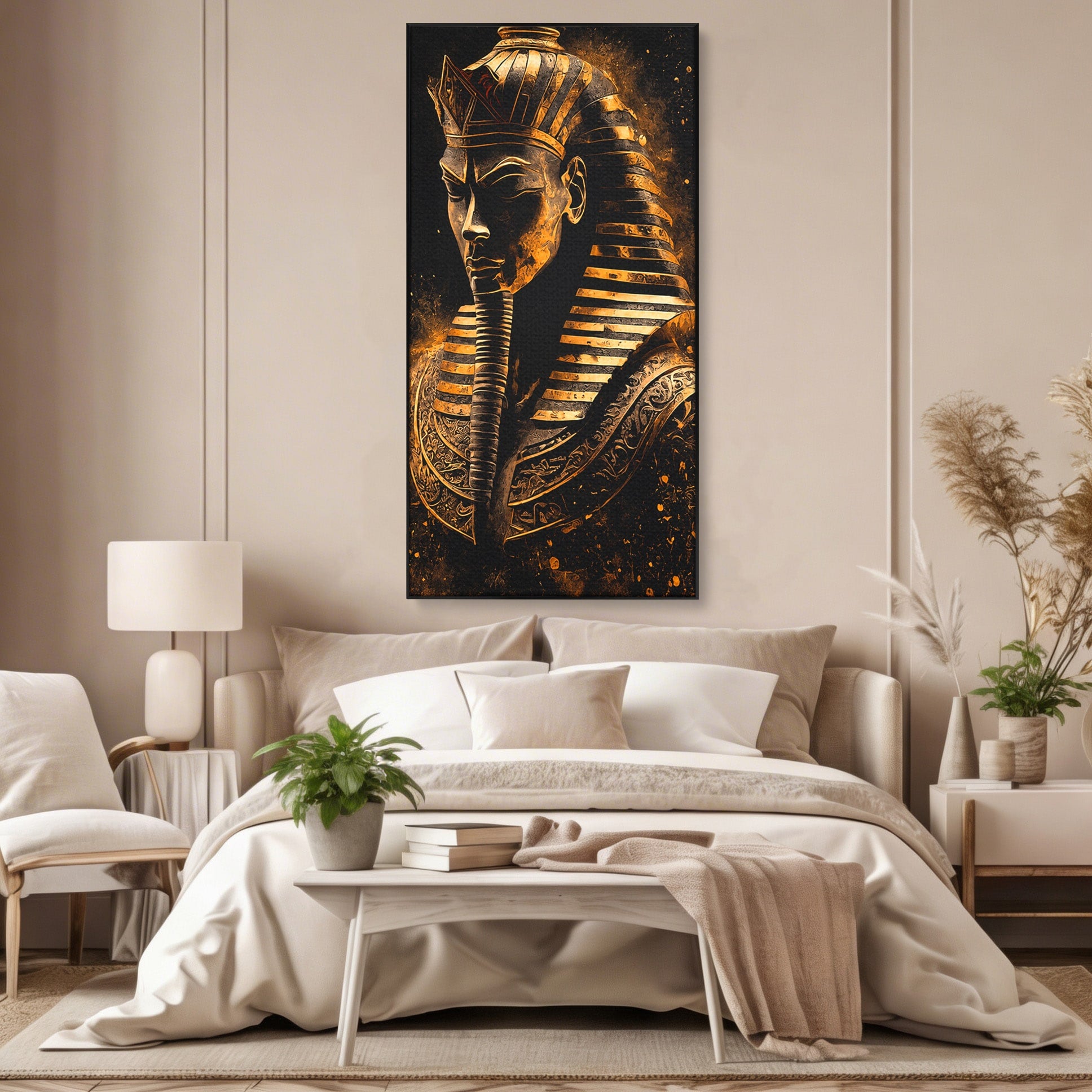 Tablou Canvas Premium LuxCanva® T1056, Faraonul Misterios, Faraon, Egipt, Antichitate, Mister, Birou, Culori Vibrante