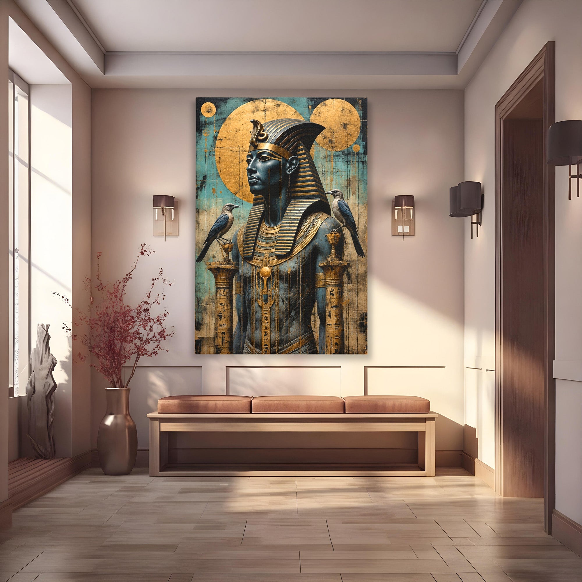 Tablou Canvas Premium LuxCanva® T1057, Faraon Egiptean Regal, Faraon, Egipt, Istoric, Antic, Dormitor, Culori Vibrante