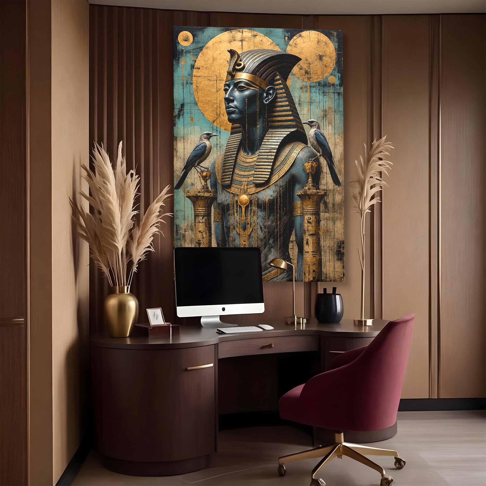Tablou Canvas Premium LuxCanva® T1057, Faraon Egiptean Regal, Faraon, Egipt, Istoric, Antic, Dormitor, Culori Vibrante