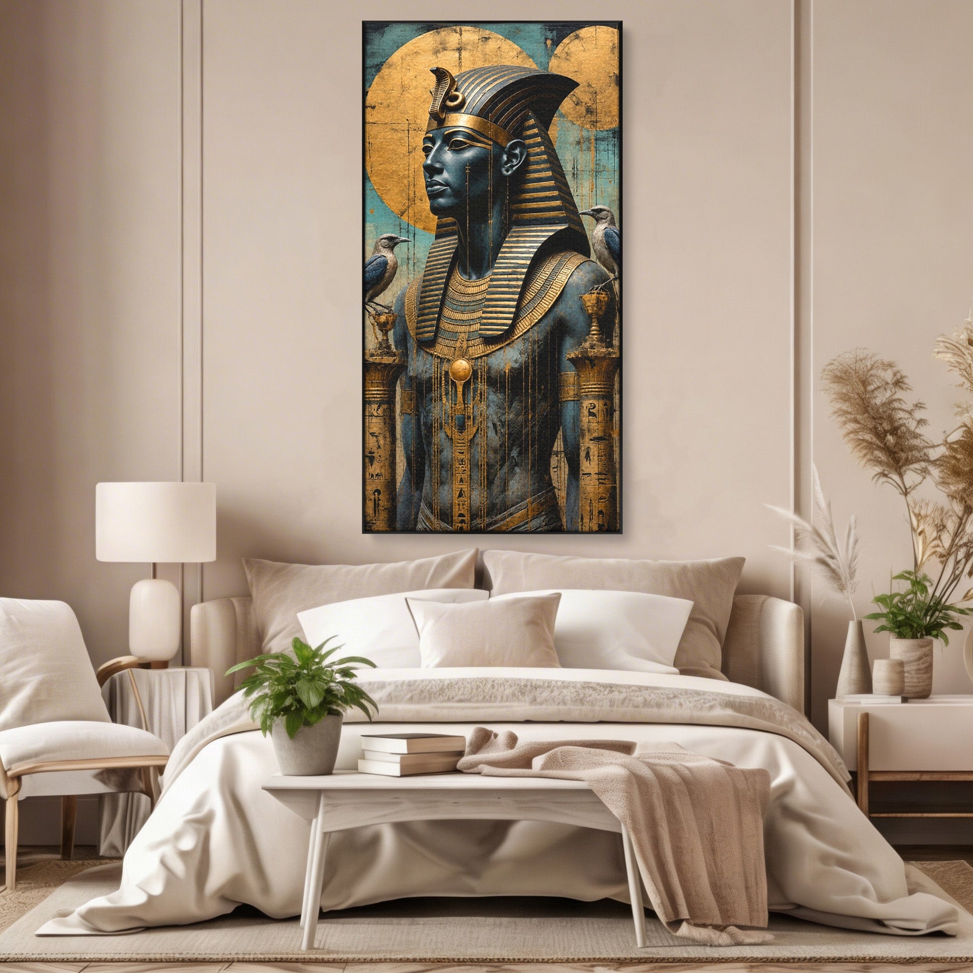 Tablou Canvas Premium LuxCanva® T1057, Faraon Egiptean Regal, Faraon, Egipt, Istoric, Antic, Dormitor, Culori Vibrante