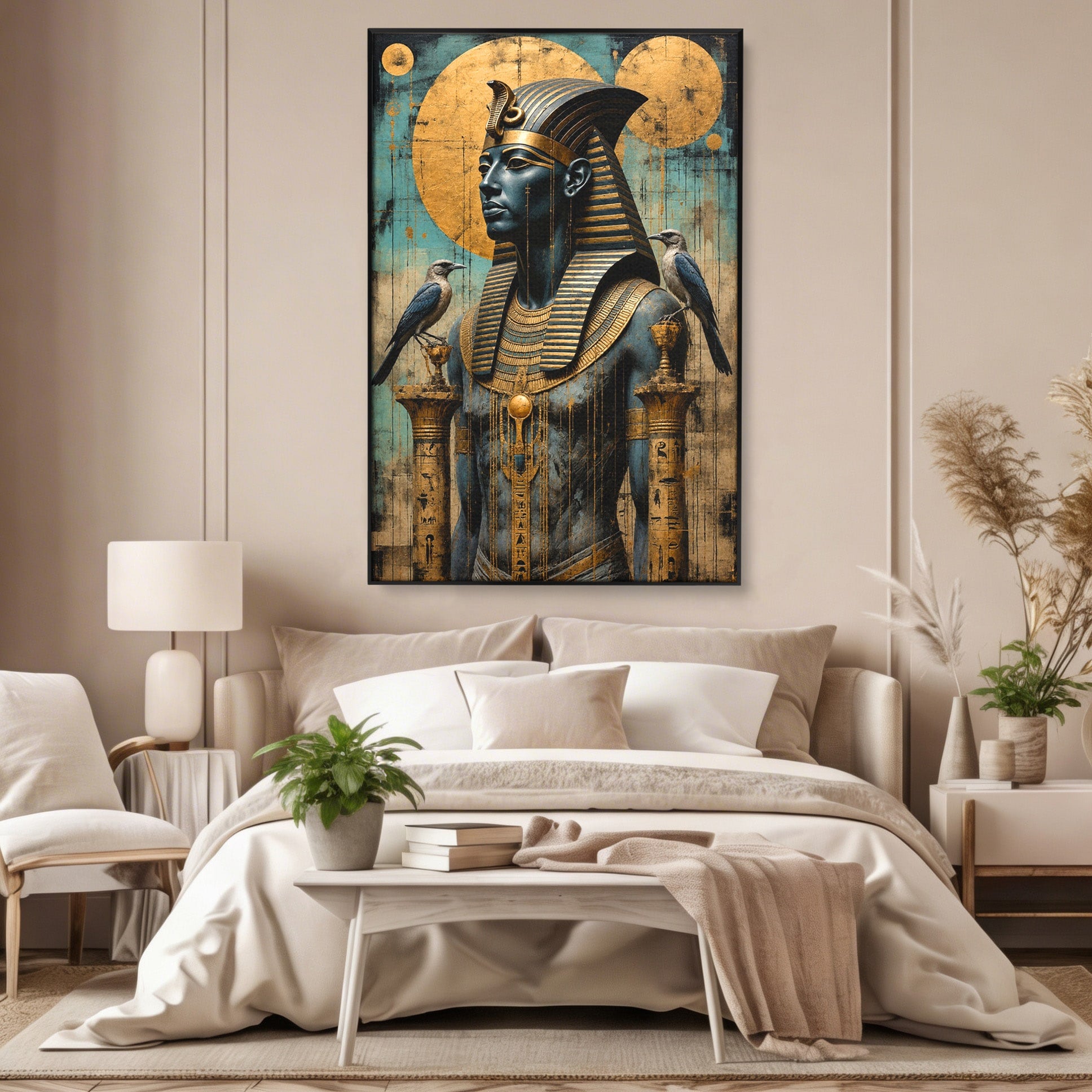 Tablou Canvas Premium LuxCanva® T1057, Faraon Egiptean Regal, Faraon, Egipt, Istoric, Antic, Dormitor, Culori Vibrante