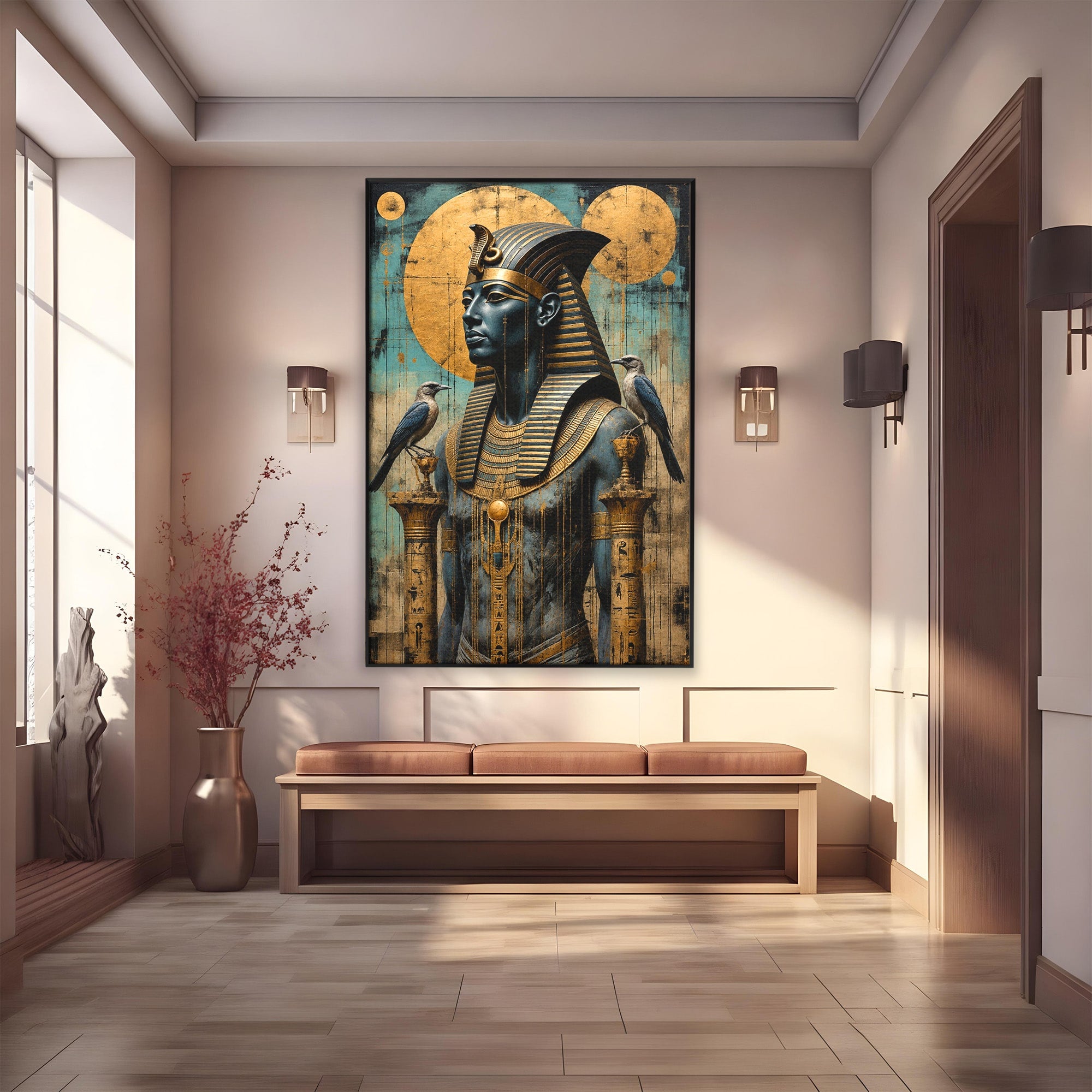 Tablou Canvas Premium LuxCanva® T1057, Faraon Egiptean Regal, Faraon, Egipt, Istoric, Antic, Dormitor, Culori Vibrante