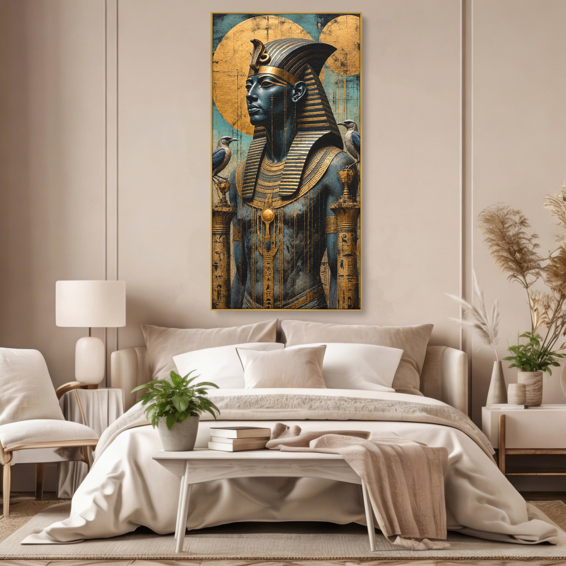 Tablou Canvas Premium LuxCanva® T1057, Faraon Egiptean Regal, Faraon, Egipt, Istoric, Antic, Dormitor, Culori Vibrante
