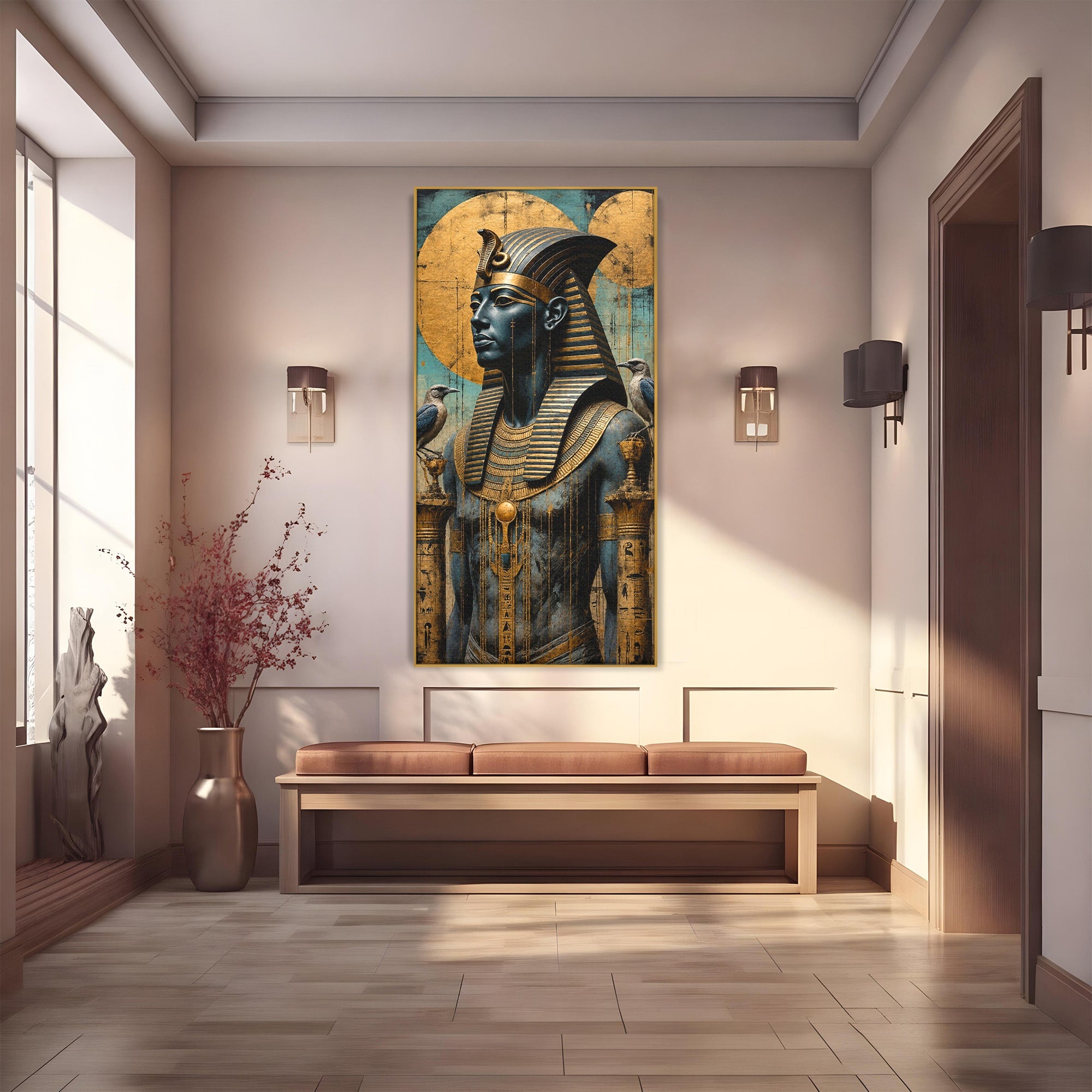 Tablou Canvas Premium LuxCanva® T1057, Faraon Egiptean Regal, Faraon, Egipt, Istoric, Antic, Dormitor, Culori Vibrante