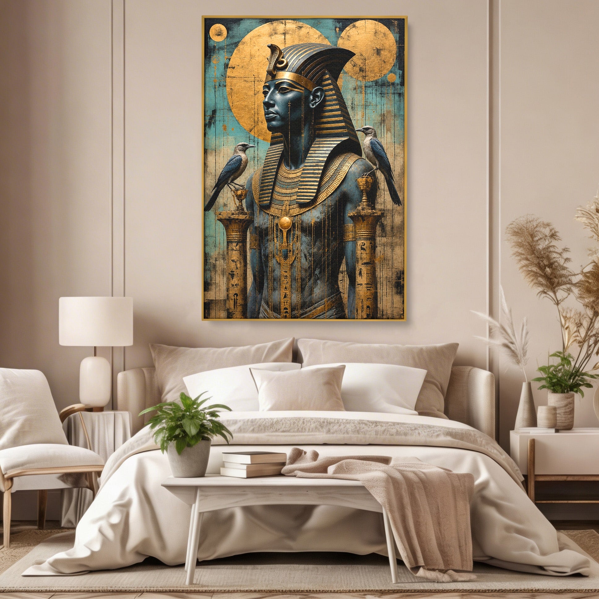 Tablou Canvas Premium LuxCanva® T1057, Faraon Egiptean Regal, Faraon, Egipt, Istoric, Antic, Dormitor, Culori Vibrante