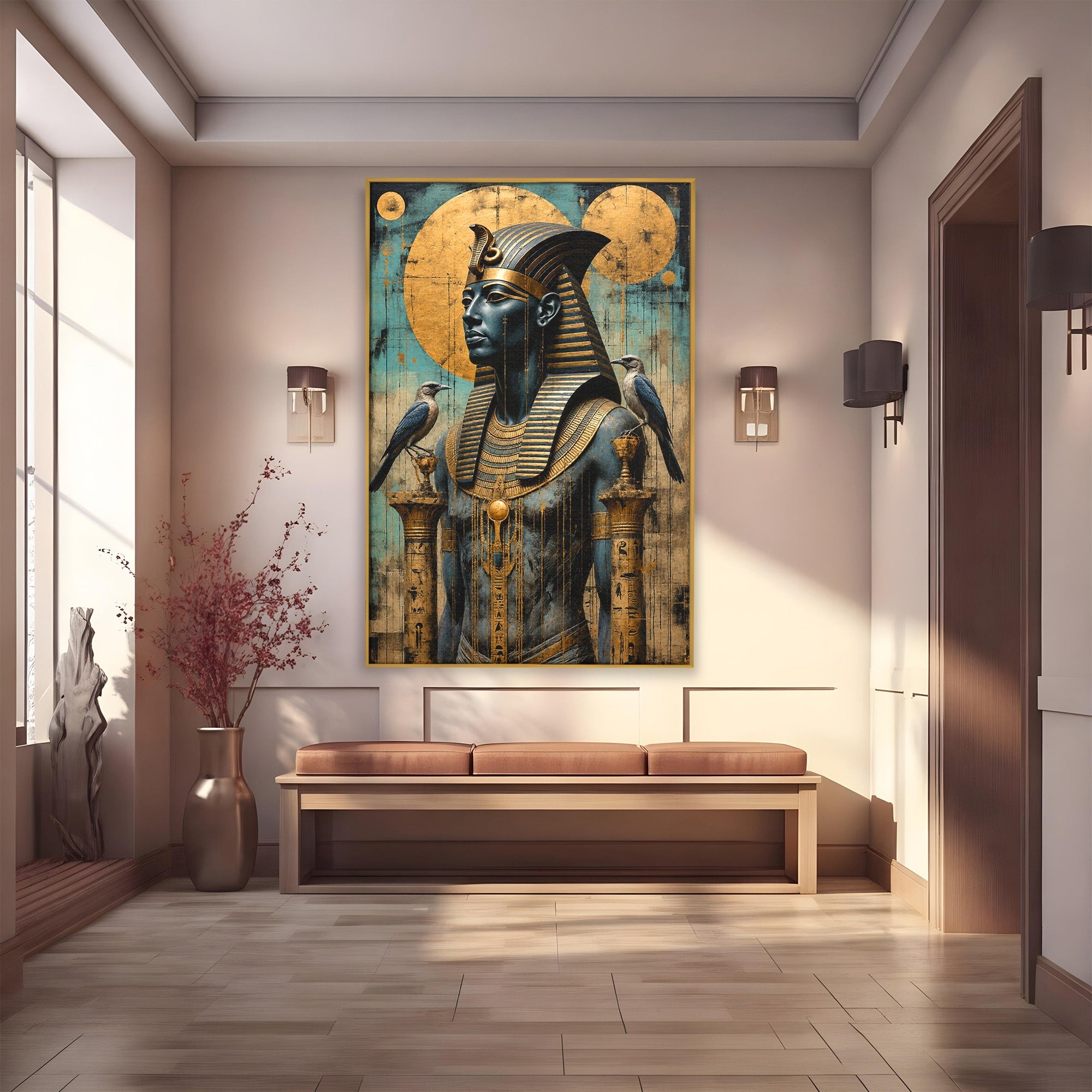 Tablou Canvas Premium LuxCanva® T1057, Faraon Egiptean Regal, Faraon, Egipt, Istoric, Antic, Dormitor, Culori Vibrante
