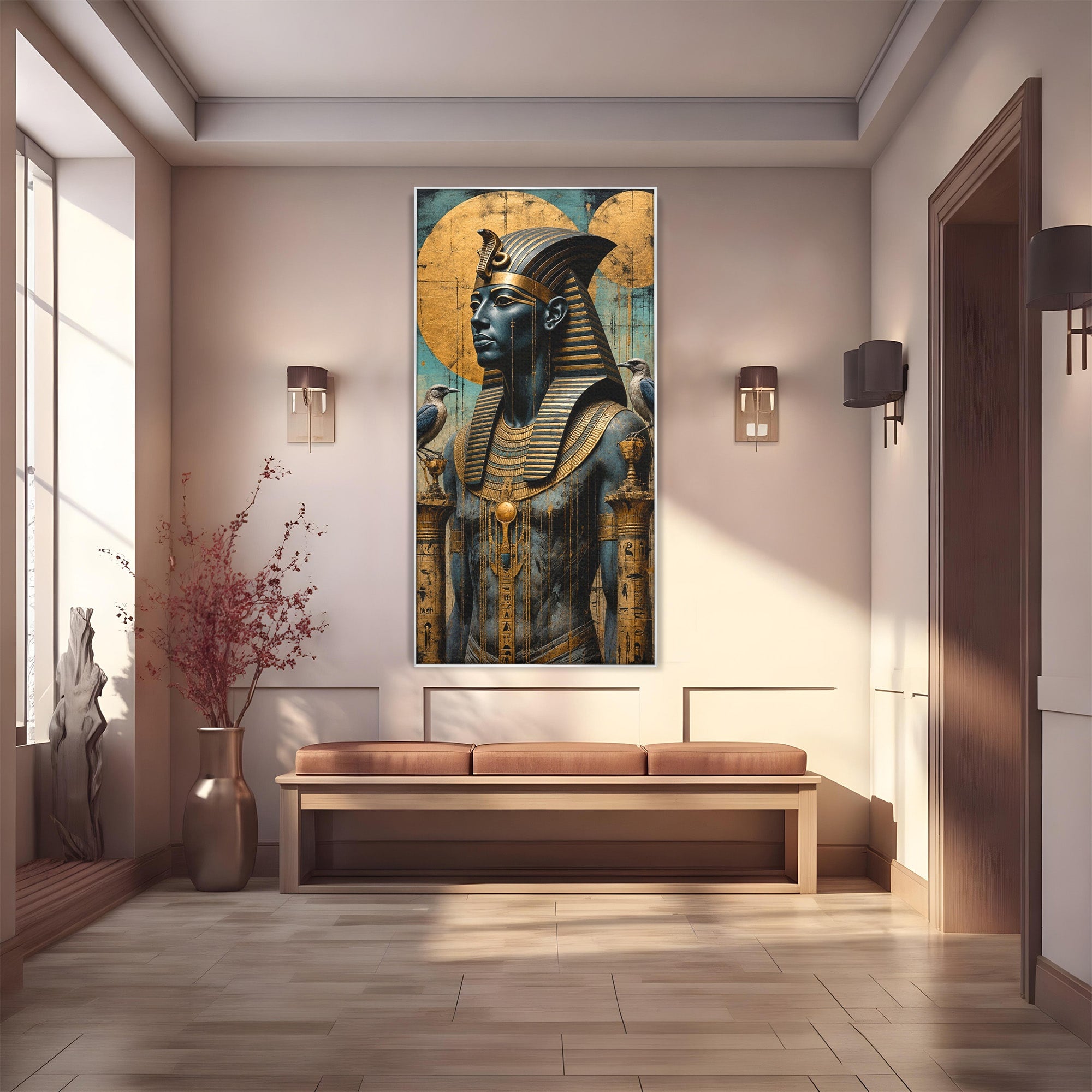 Tablou Canvas Premium LuxCanva® T1057, Faraon Egiptean Regal, Faraon, Egipt, Istoric, Antic, Dormitor, Culori Vibrante