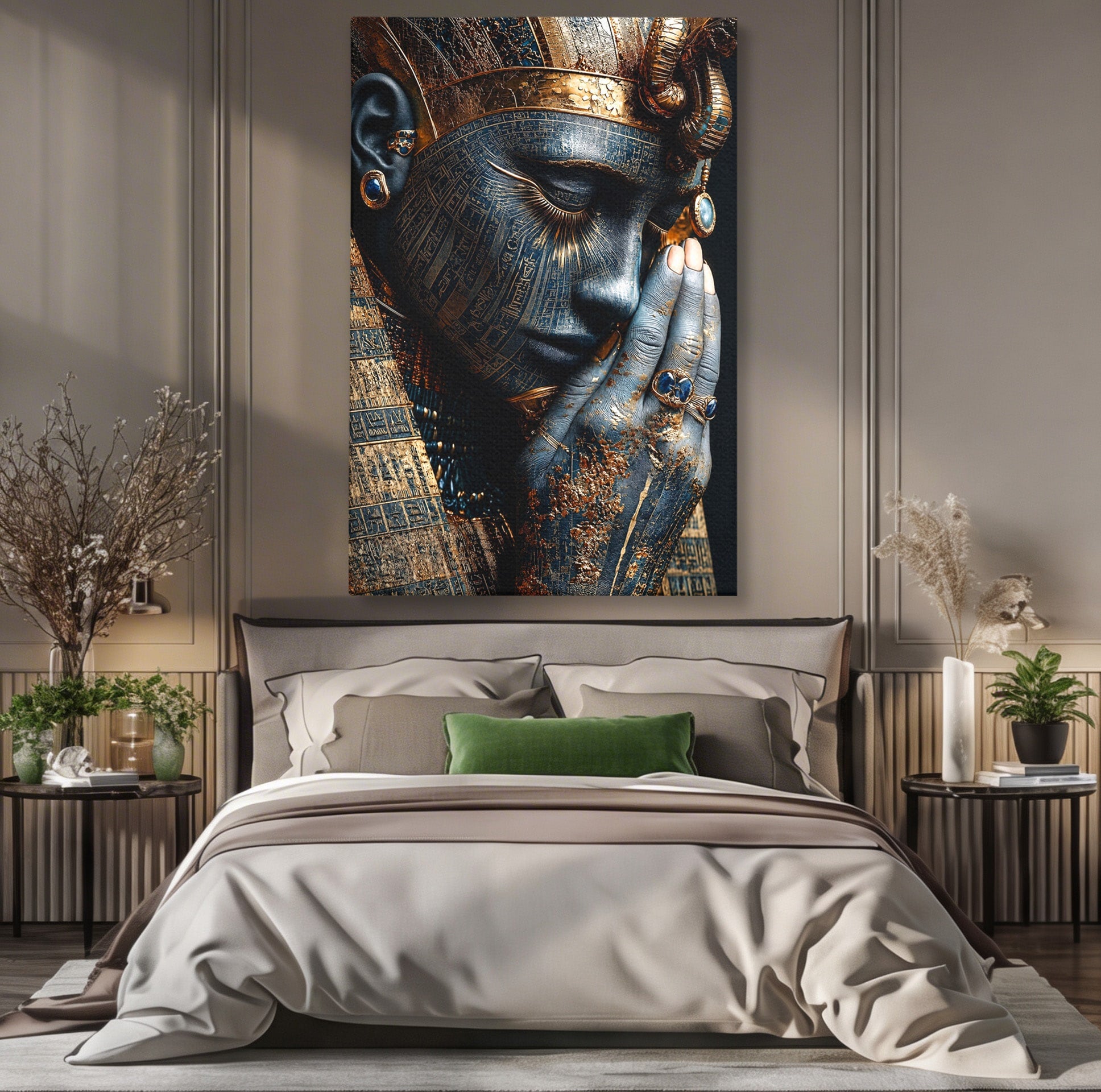 Tablou Canvas Premium LuxCanva® T1058, Misterul Faraonului, Egipt, Regina, Antichitate, Portret, Dormitor, Culori Vibrante