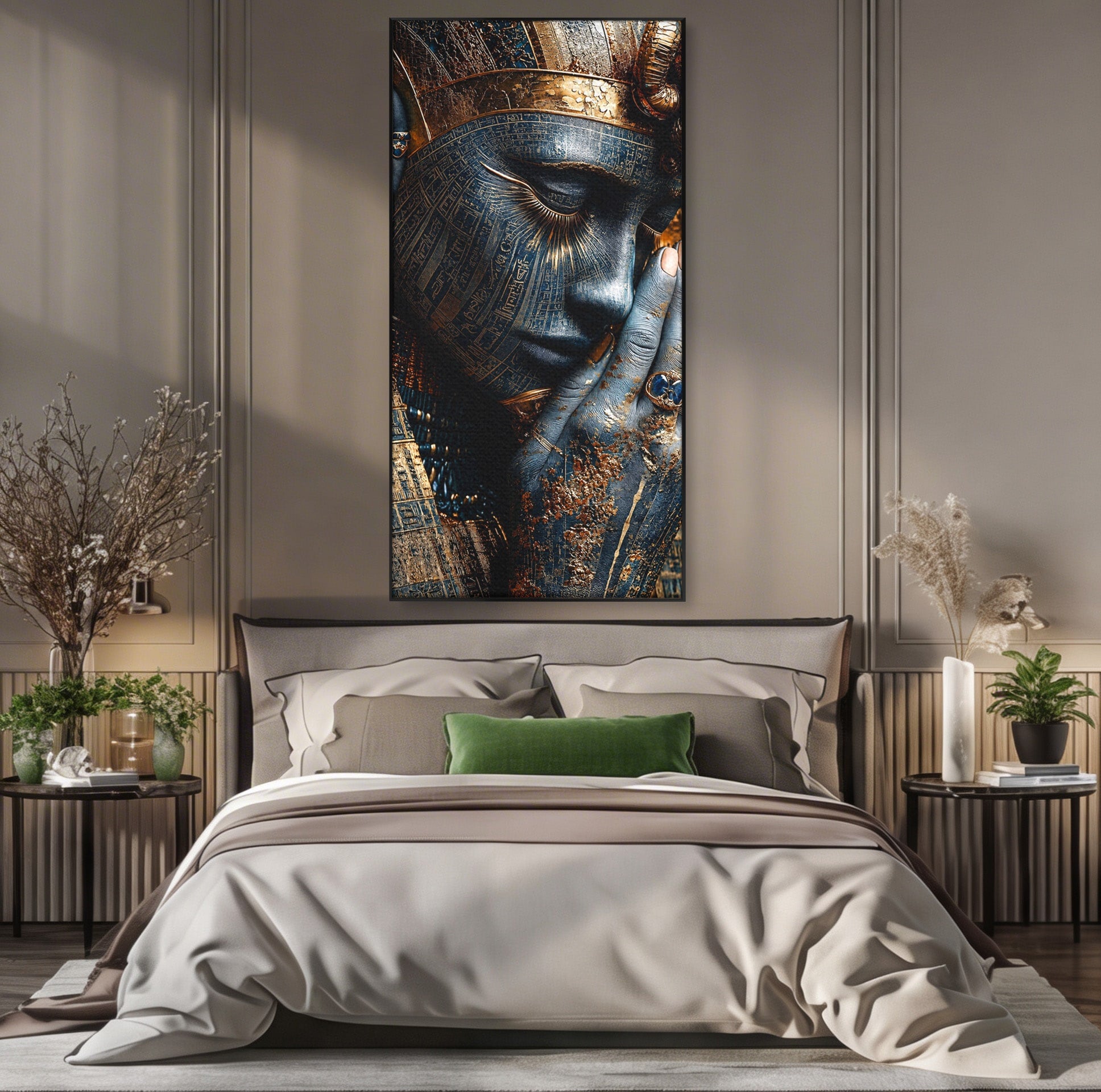 Tablou Canvas Premium LuxCanva® T1058, Misterul Faraonului, Egipt, Regina, Antichitate, Portret, Dormitor, Culori Vibrante