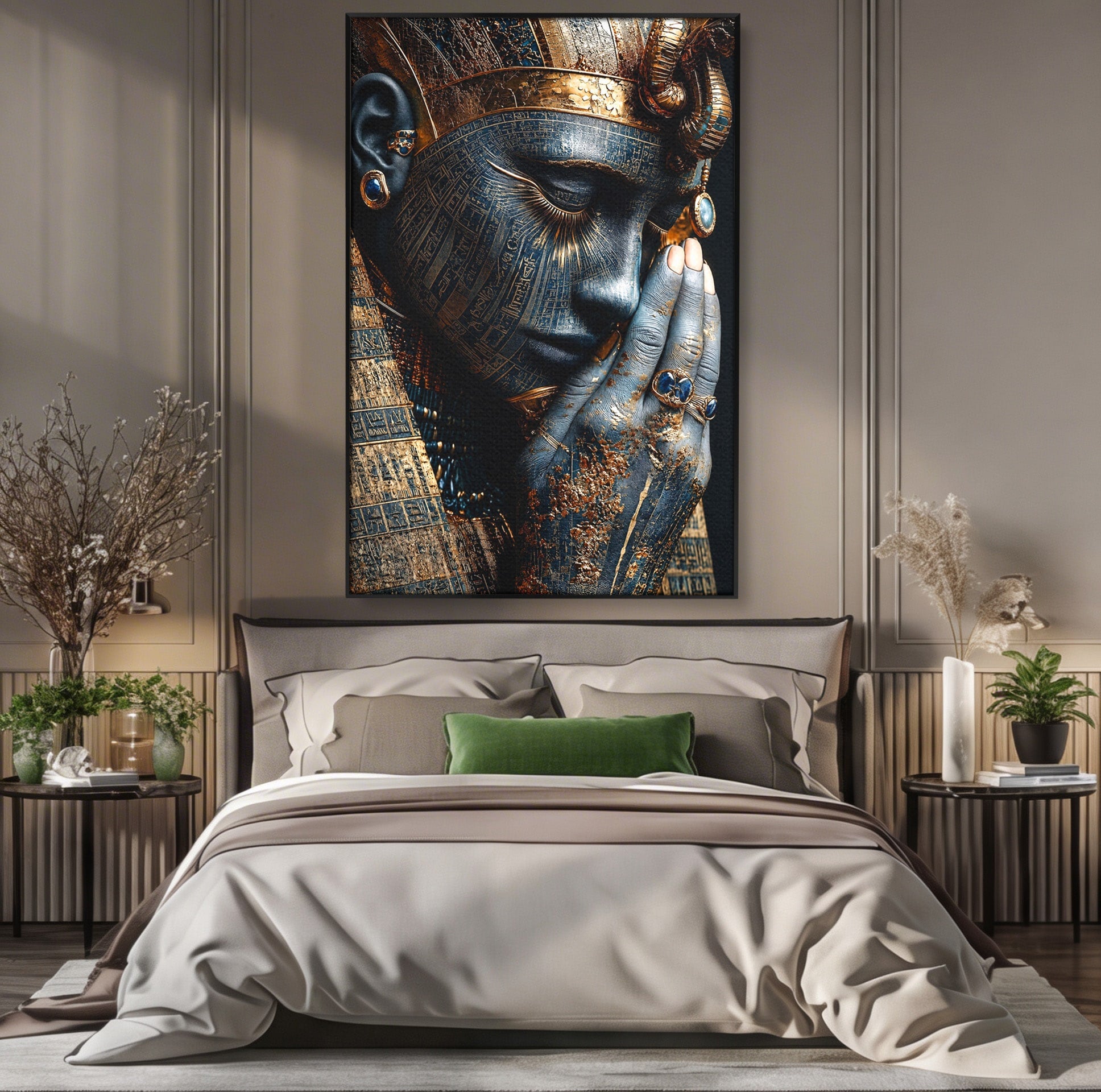 Tablou Canvas Premium LuxCanva® T1058, Misterul Faraonului, Egipt, Regina, Antichitate, Portret, Dormitor, Culori Vibrante