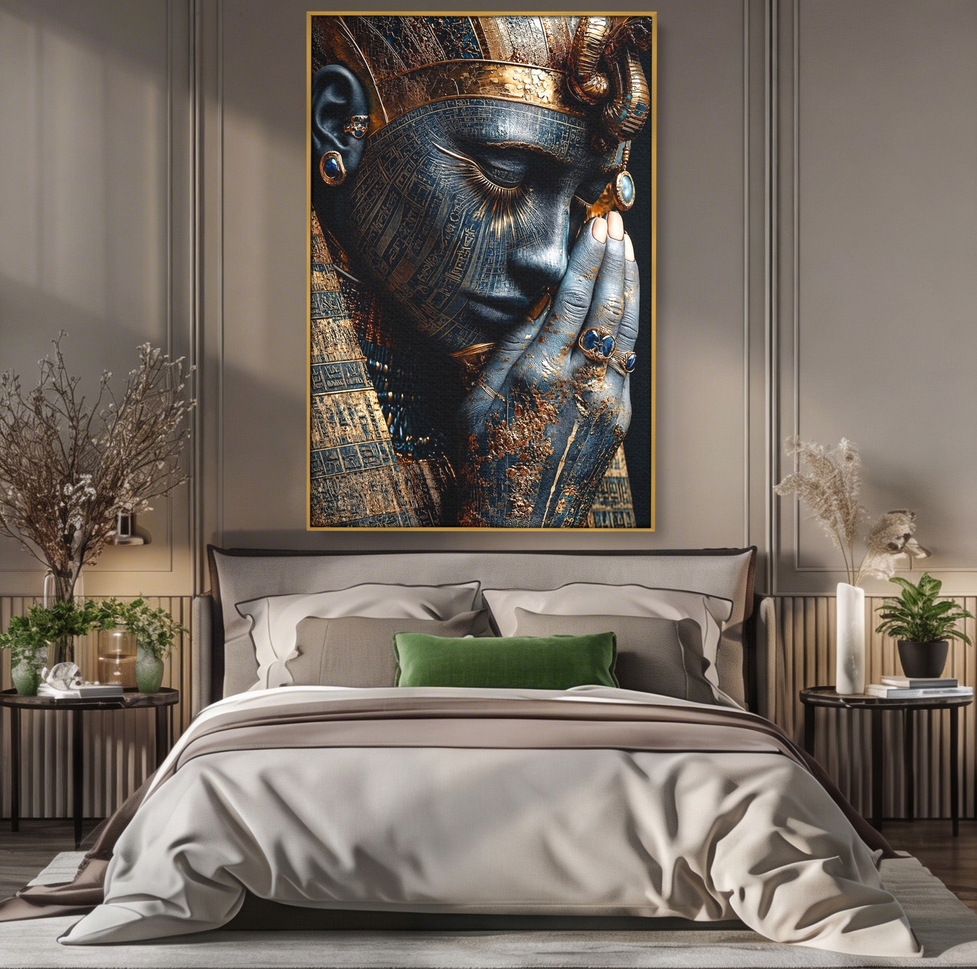 Tablou Canvas Premium LuxCanva® T1058, Misterul Faraonului, Egipt, Regina, Antichitate, Portret, Dormitor, Culori Vibrante