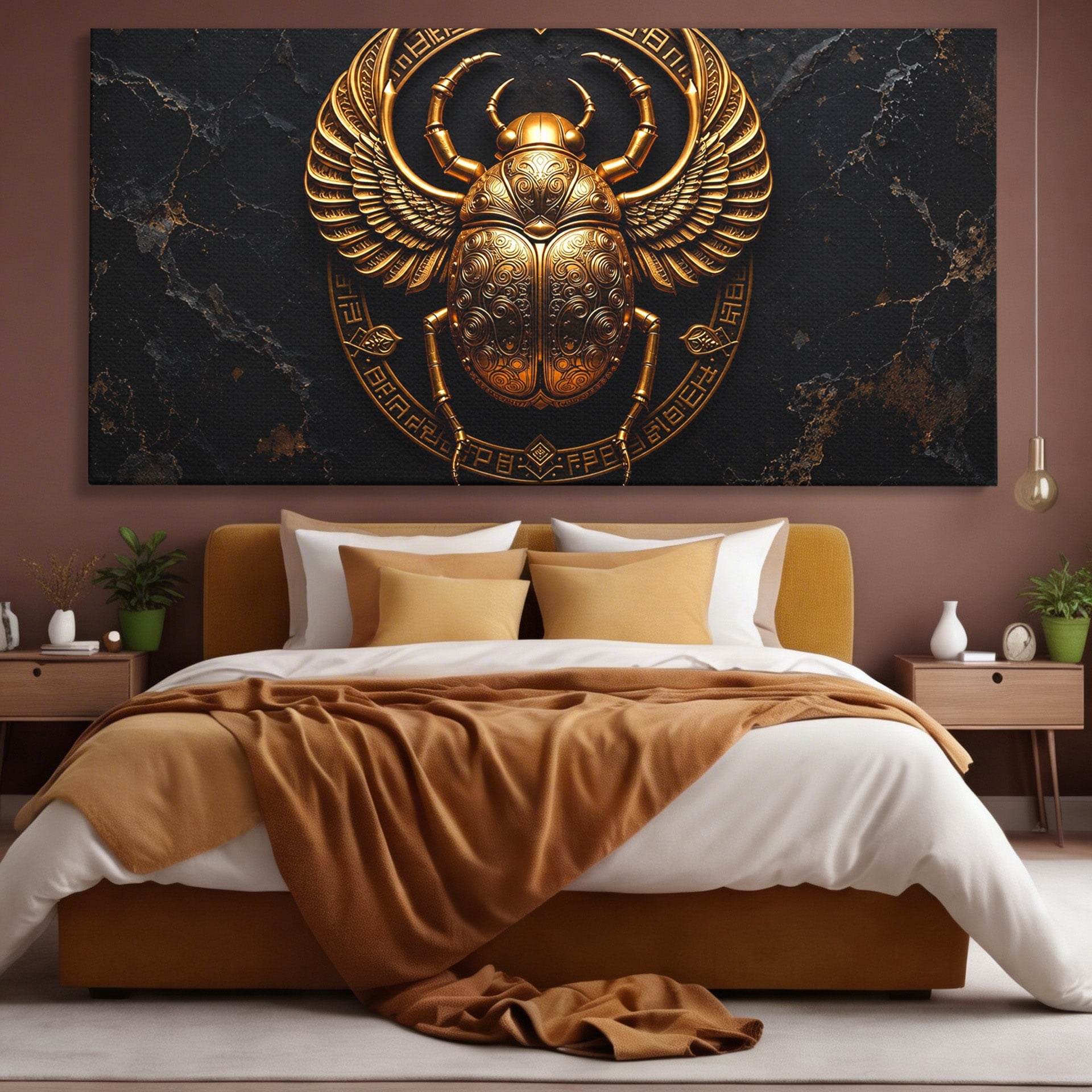 Tablou Canvas Premium LuxCanva® T1059, Scarab Auriu, Scarab, Egiptian, Simbolism, Arta, Birou, Culori Vibrante