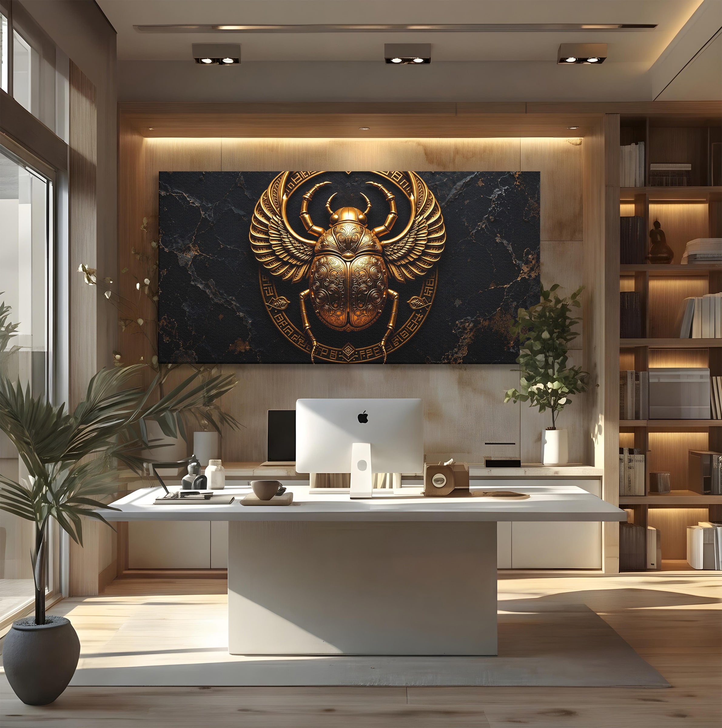 Tablou Canvas Premium LuxCanva® T1059, Scarab Auriu, Scarab, Egiptian, Simbolism, Arta, Birou, Culori Vibrante
