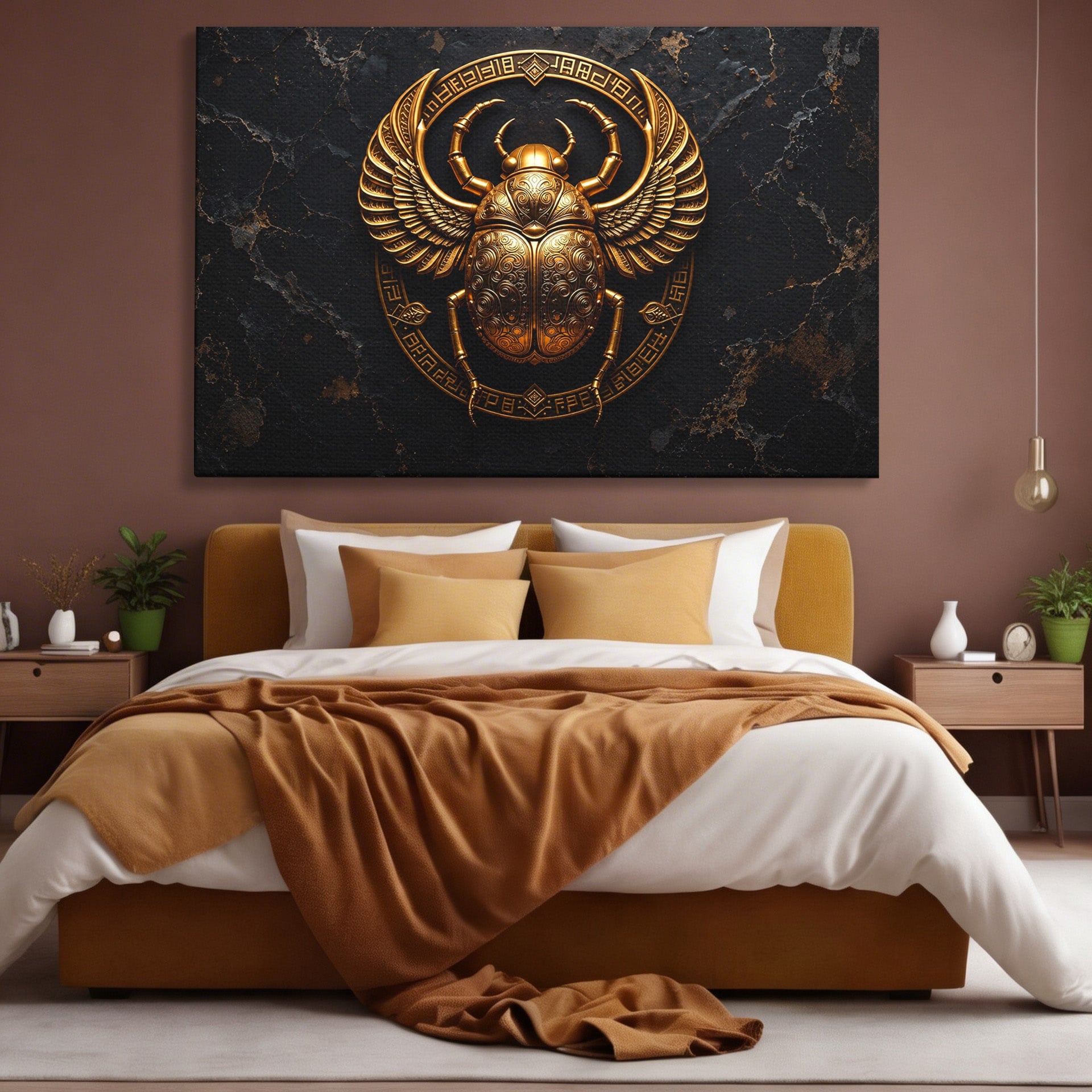 Tablou Canvas Premium LuxCanva® T1059, Scarab Auriu, Scarab, Egiptian, Simbolism, Arta, Birou, Culori Vibrante