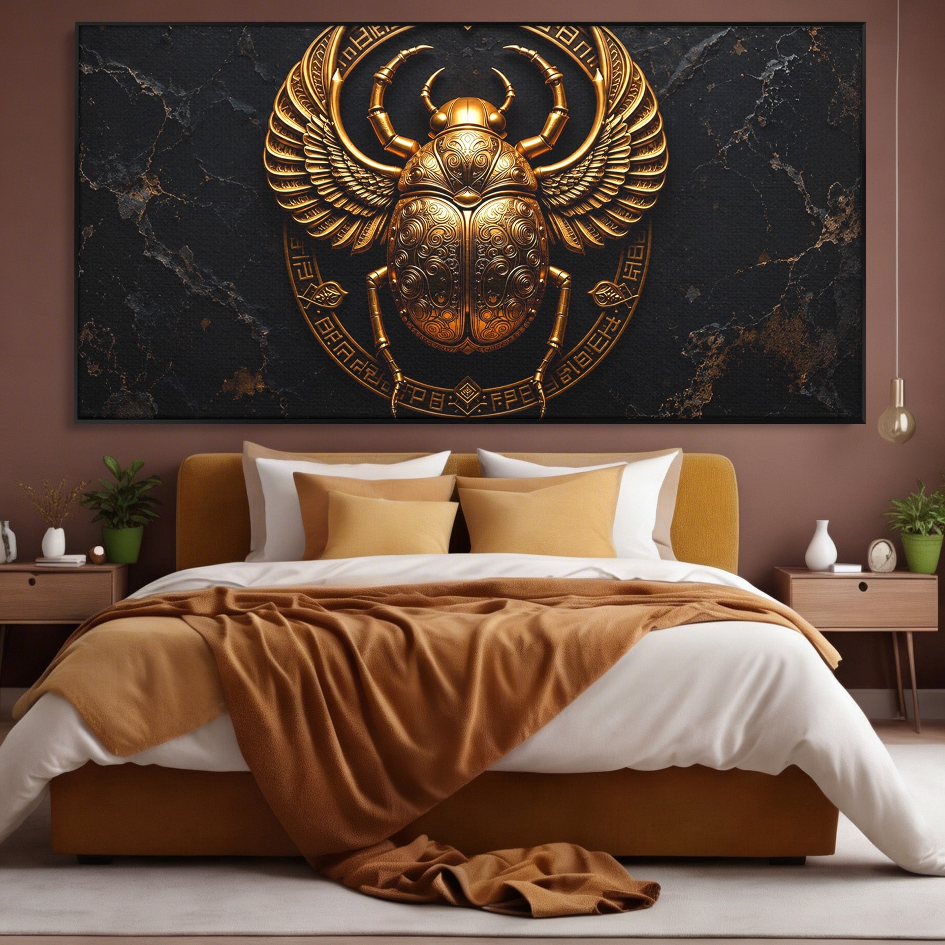 Tablou Canvas Premium LuxCanva® T1059, Scarab Auriu, Scarab, Egiptian, Simbolism, Arta, Birou, Culori Vibrante