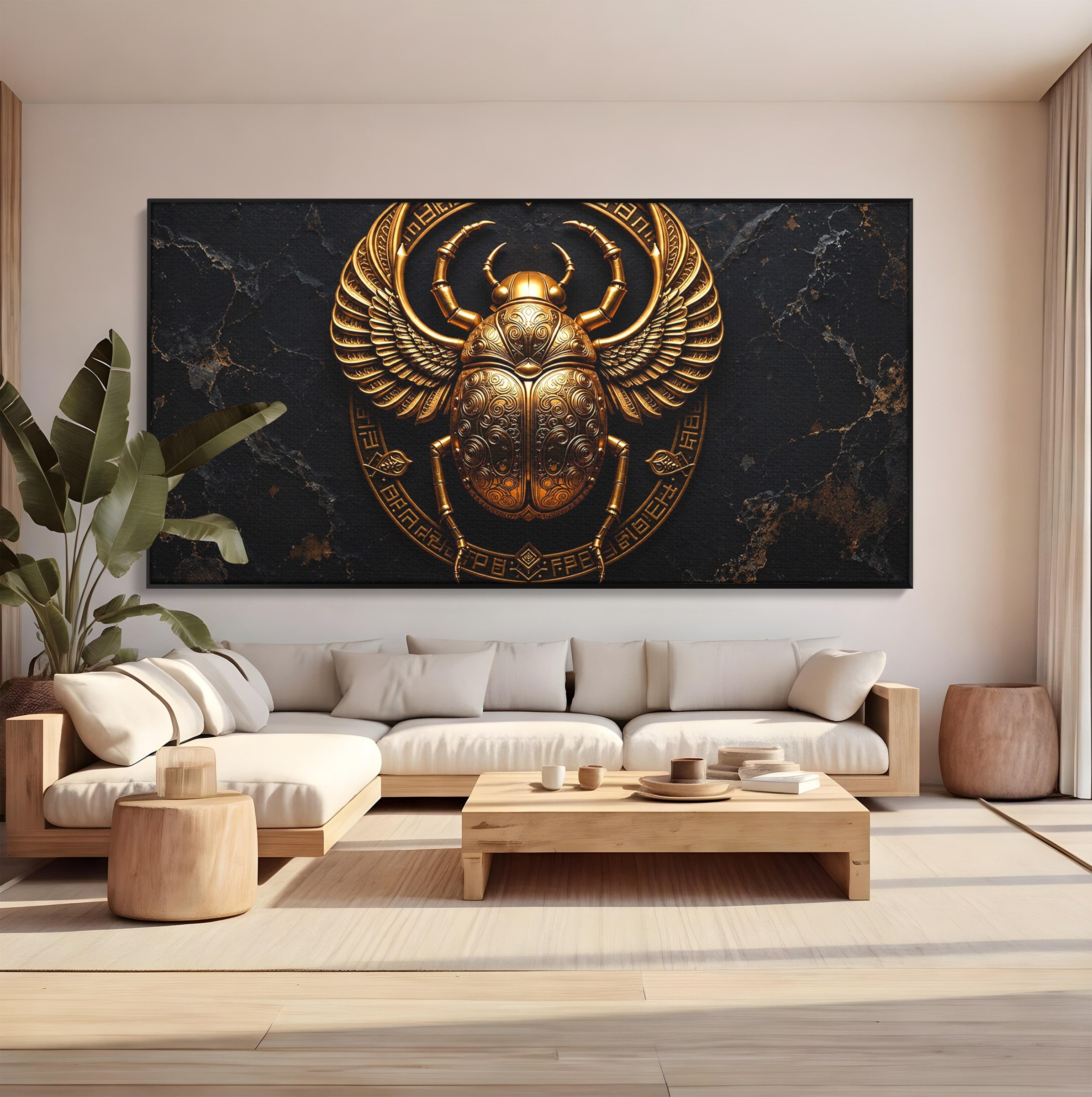 Tablou Canvas Premium LuxCanva® T1059, Scarab Auriu, Scarab, Egiptian, Simbolism, Arta, Birou, Culori Vibrante