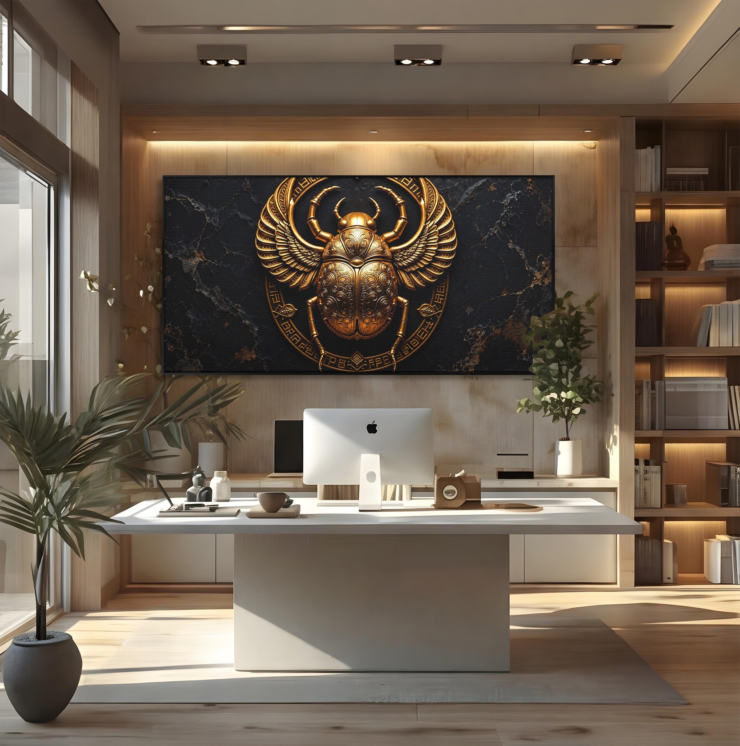 Tablou Canvas Premium LuxCanva® T1059, Scarab Auriu, Scarab, Egiptian, Simbolism, Arta, Birou, Culori Vibrante