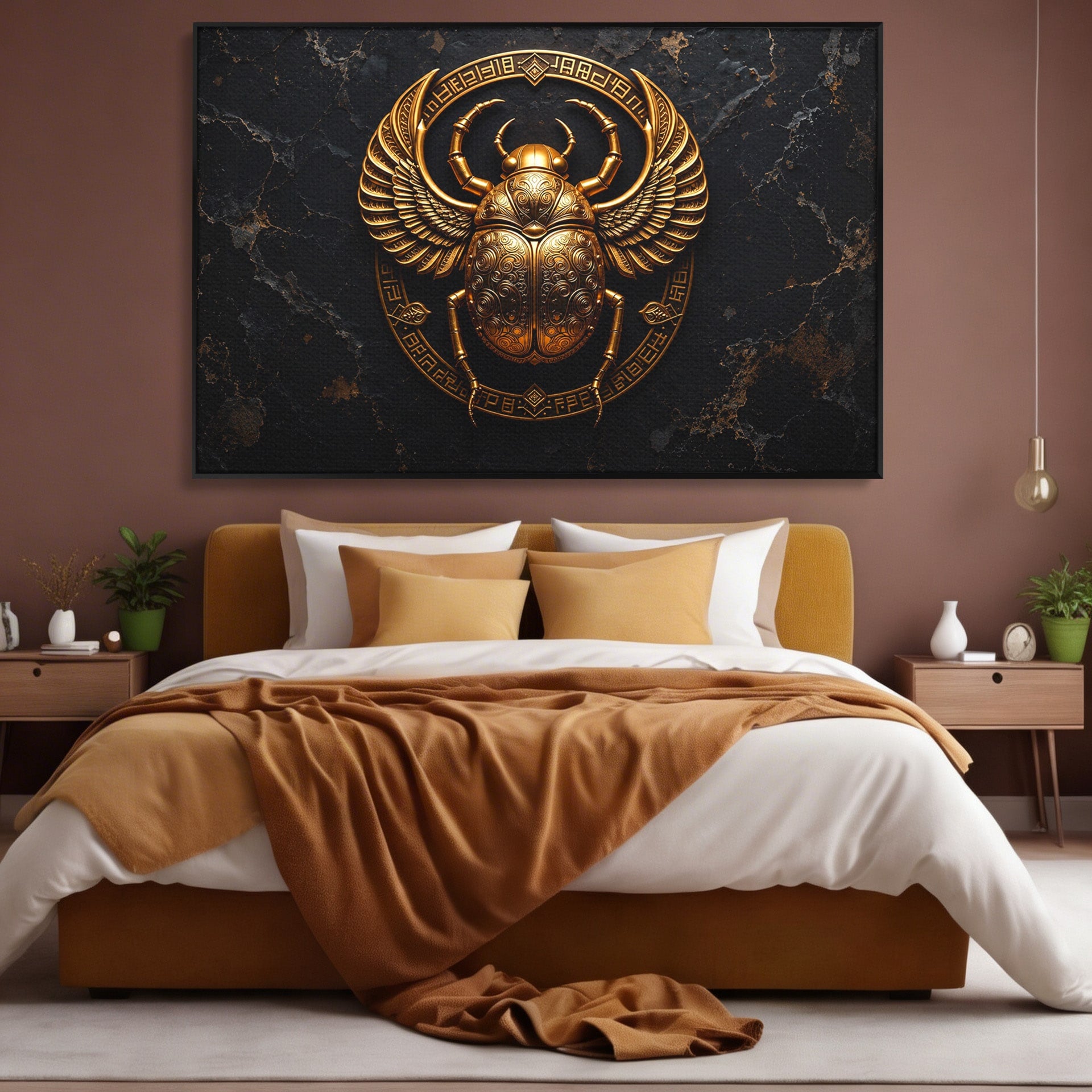 Tablou Canvas Premium LuxCanva® T1059, Scarab Auriu, Scarab, Egiptian, Simbolism, Arta, Birou, Culori Vibrante