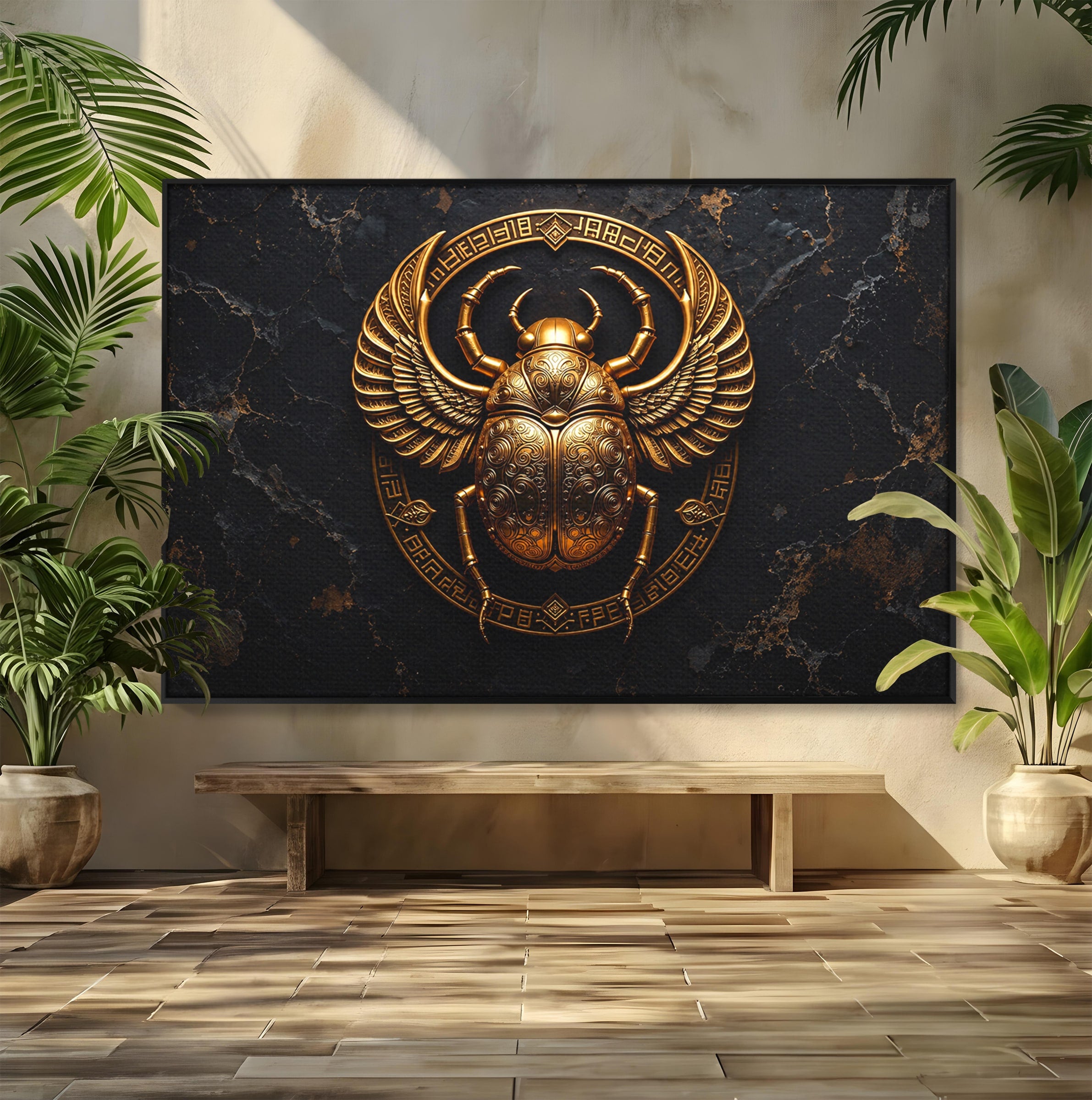 Tablou Canvas Premium LuxCanva® T1059, Scarab Auriu, Scarab, Egiptian, Simbolism, Arta, Birou, Culori Vibrante