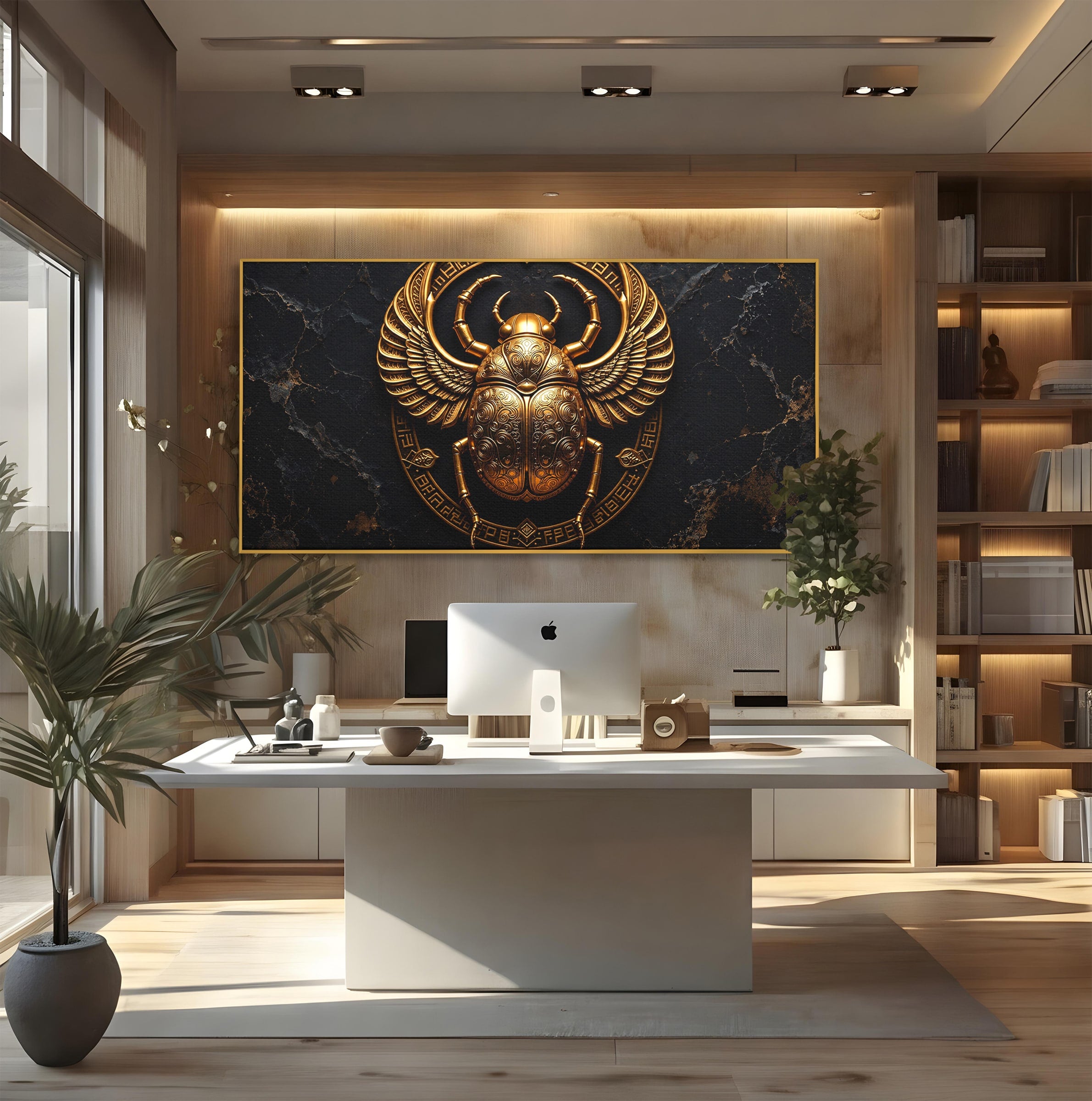 Tablou Canvas Premium LuxCanva® T1059, Scarab Auriu, Scarab, Egiptian, Simbolism, Arta, Birou, Culori Vibrante