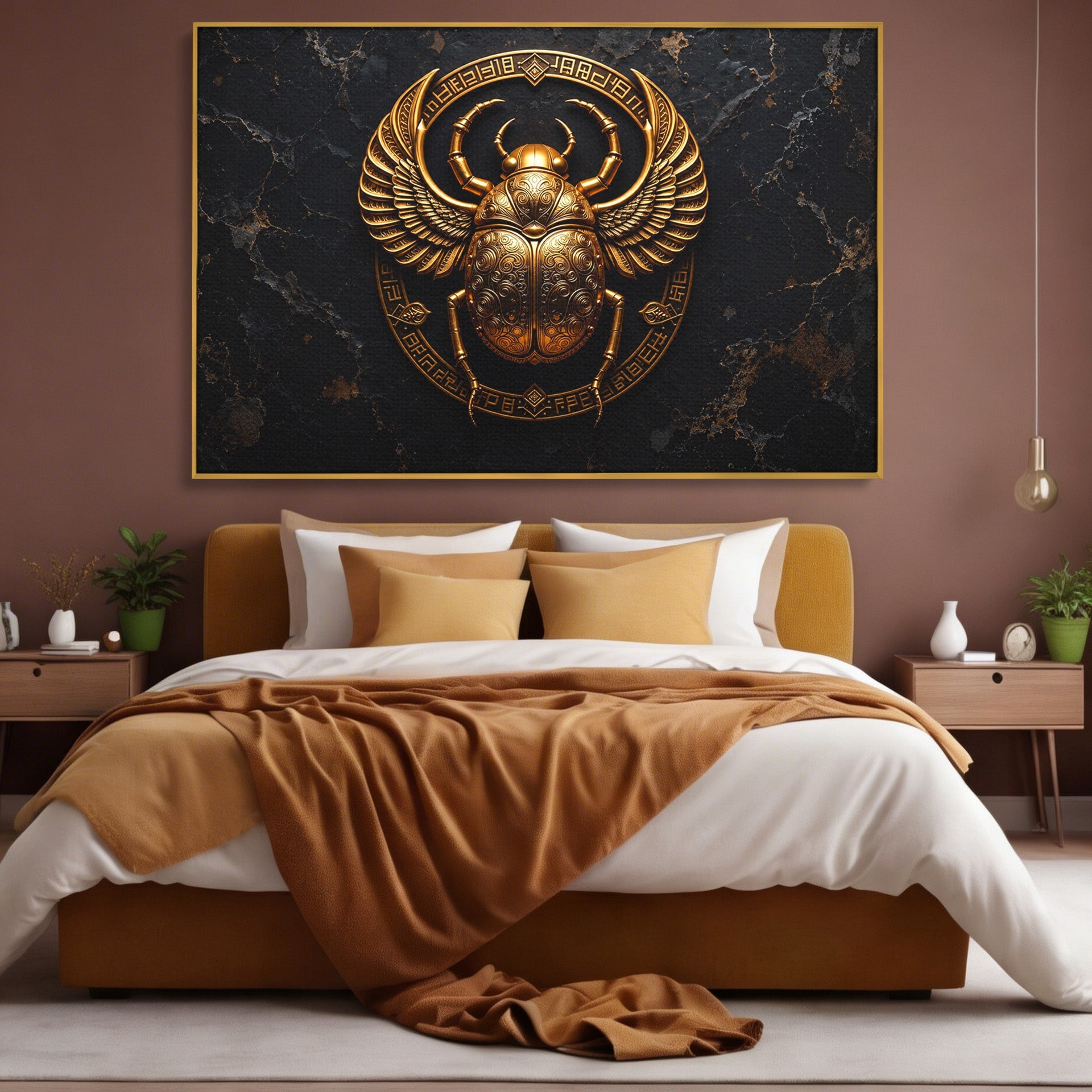 Tablou Canvas Premium LuxCanva® T1059, Scarab Auriu, Scarab, Egiptian, Simbolism, Arta, Birou, Culori Vibrante