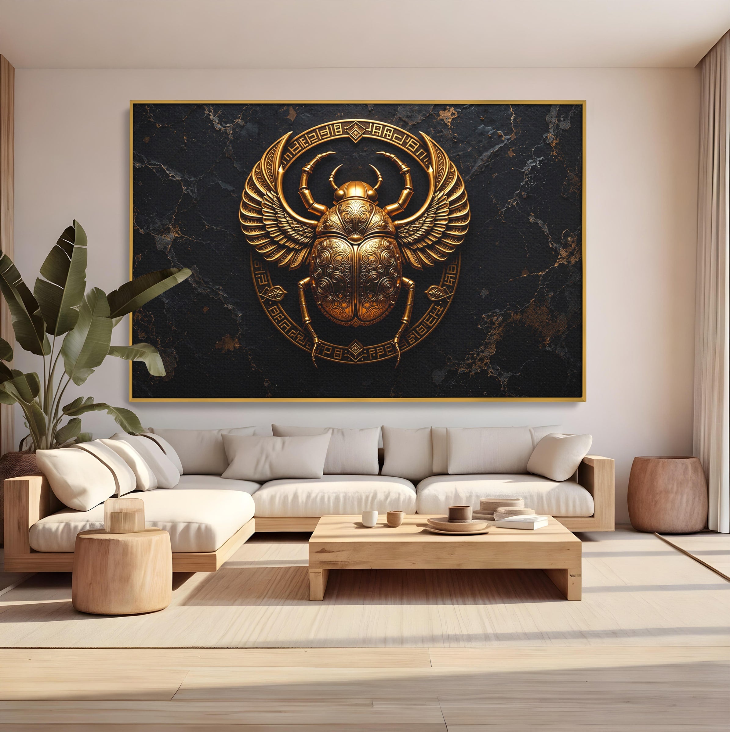 Tablou Canvas Premium LuxCanva® T1059, Scarab Auriu, Scarab, Egiptian, Simbolism, Arta, Birou, Culori Vibrante